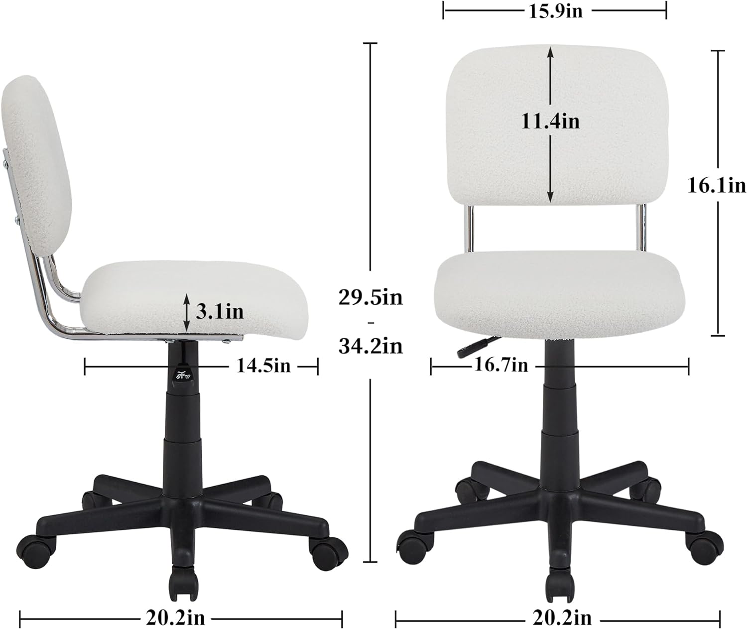 VECELO Faux Fur Comfy Height Adjustable Swivel Armless Home Office Sherpa Chair