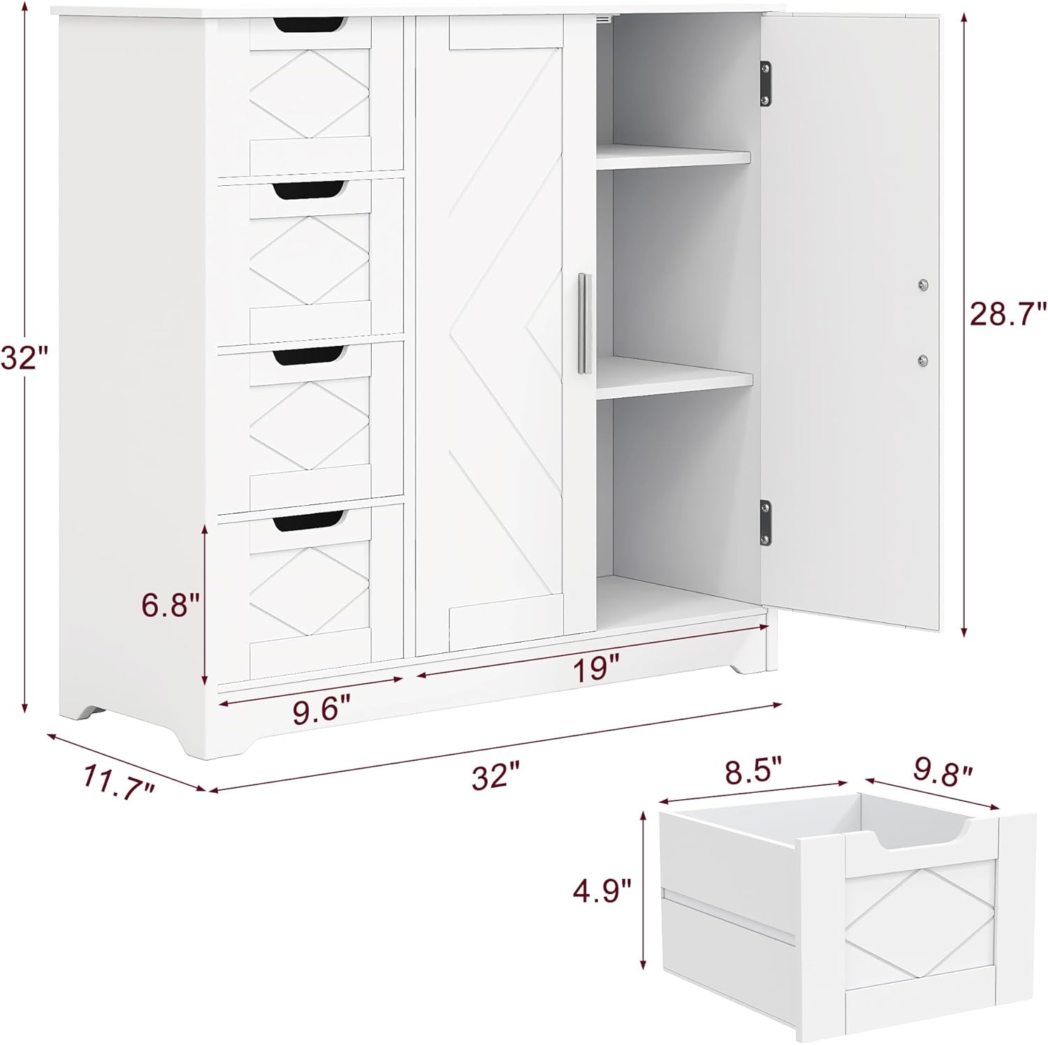 VECELO Bathroom Floor Cabinet with Drawers - VECELO