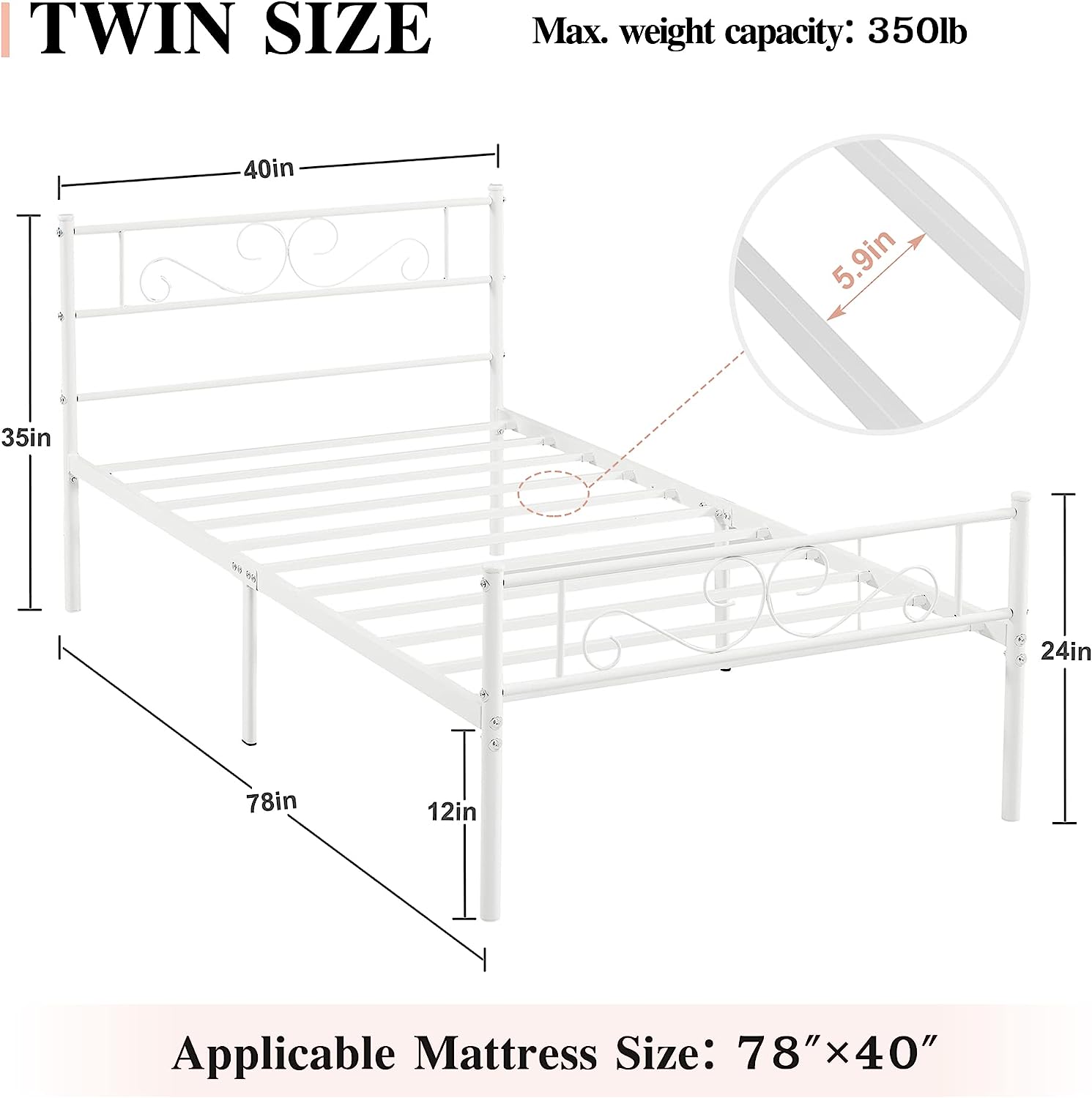 VECELO Metal Platform Bed Frame Mattress Foundation with Headboard & Footboard