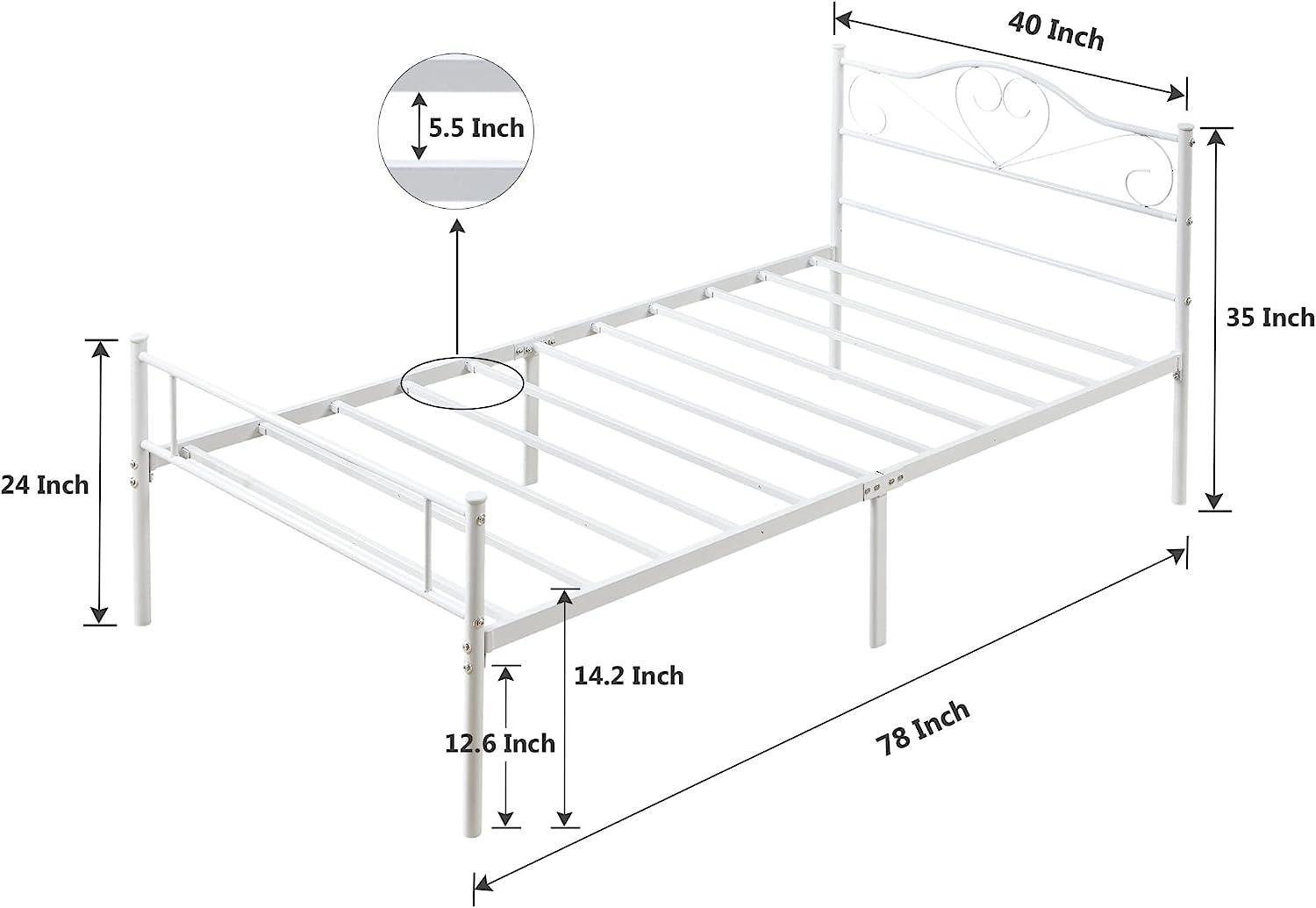 VECELO Metal Platform Bed Frame Mattress Foundation Decorative Headboard & Footboard