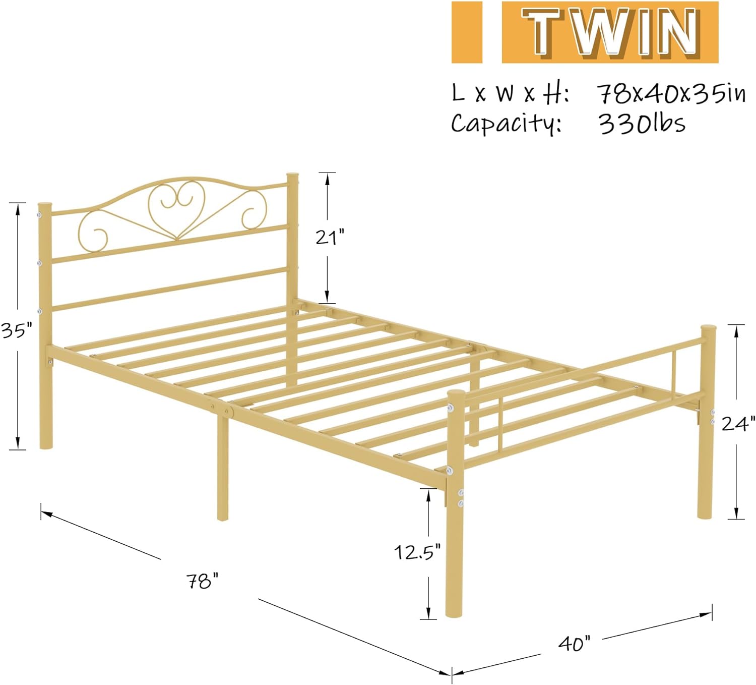 VECELO Metal Platform Bed Frame Mattress Foundation Decorative Headboard & Footboard