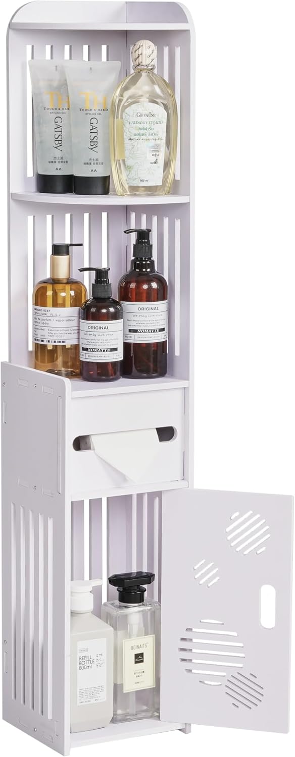VECELO Corner Shelf Stand, Small Bathroom Storage Cabinet for Narrow Space