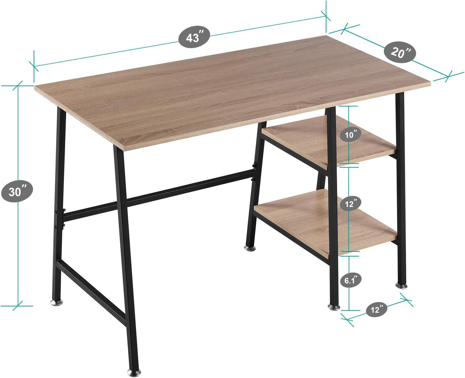 VECELO Computer Writing Desk with 2 Tier Storage Shelves, Modern Simple Student Study Table - VECELO