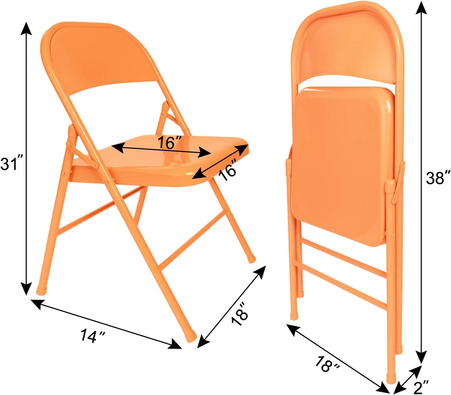 VECELO Metal Frame Steel Folding Mounted Chairs with Triple Braced & Double Hinged Back Set of 4