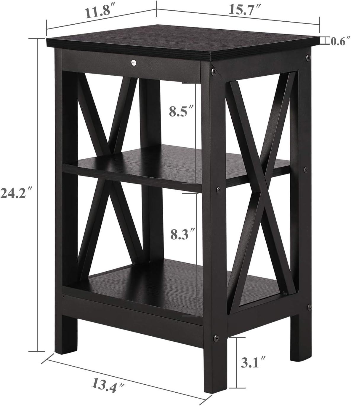 Modern Nightstand/Side End Table with X-Design Frame & 3-Tiers Open Storage Shelf
