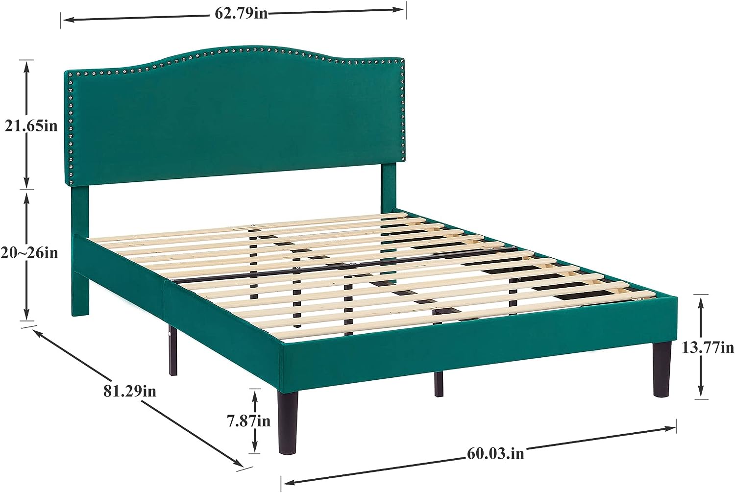 VECELO Bed Frame Platform with Upholstered Headboard & Wooden Slats Support - VECELO
