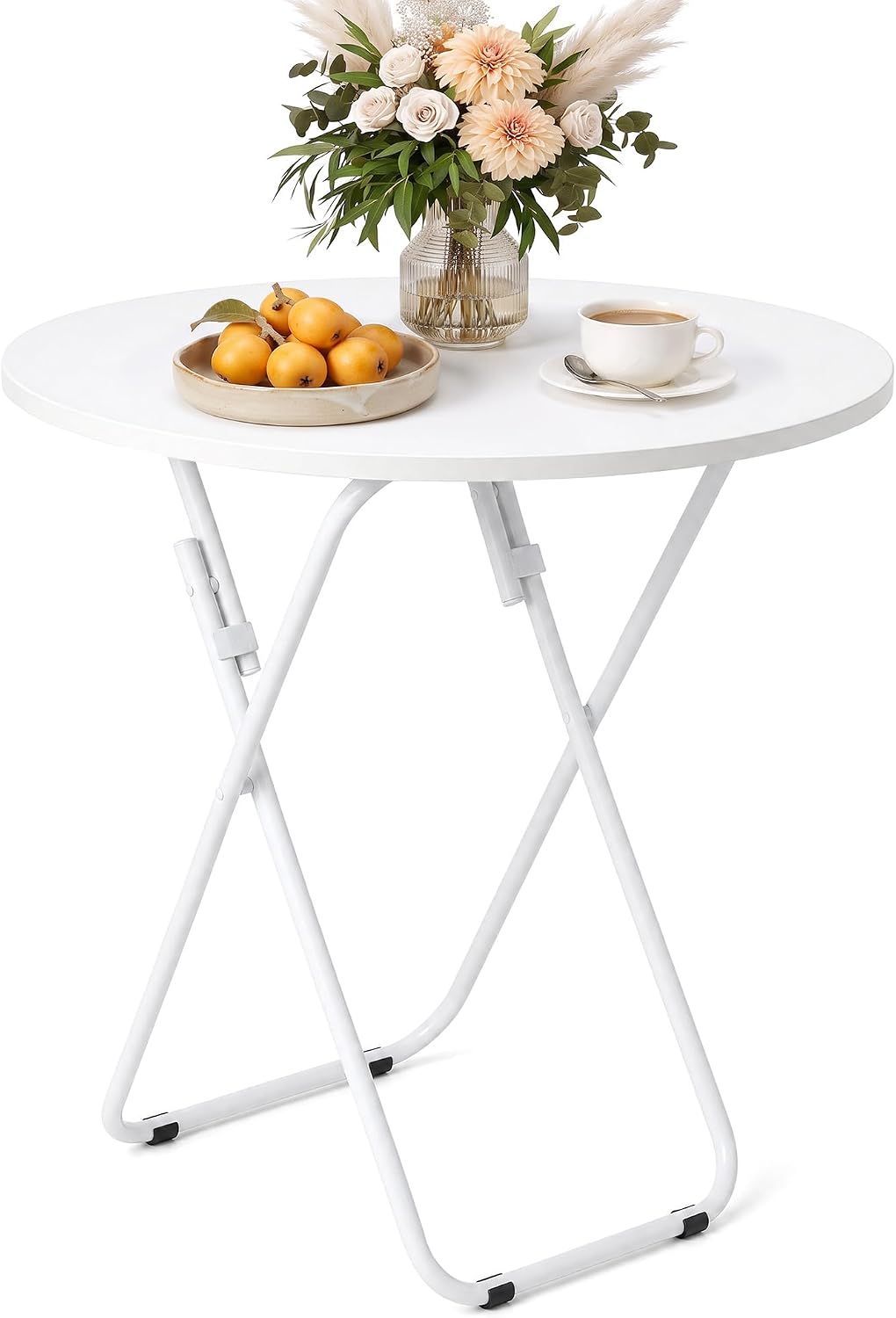 VECELO Folding Round Table, Patio Outdoor Dining Table, Wood Top Metal Frame No Assembly Required