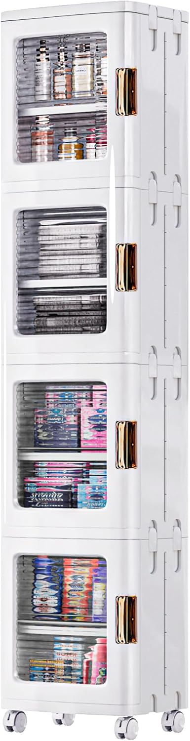 VECELO 4-Tier Plastic Tall Narrow Storage Cabinet with Movable Wheels