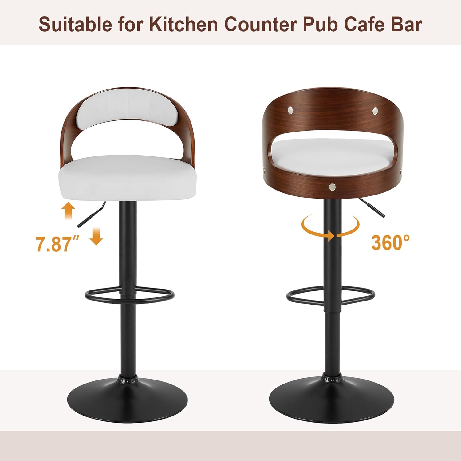 VECELO Bar Stool Set of 2, Counter Height Stools with Bentwood Back - VECELO