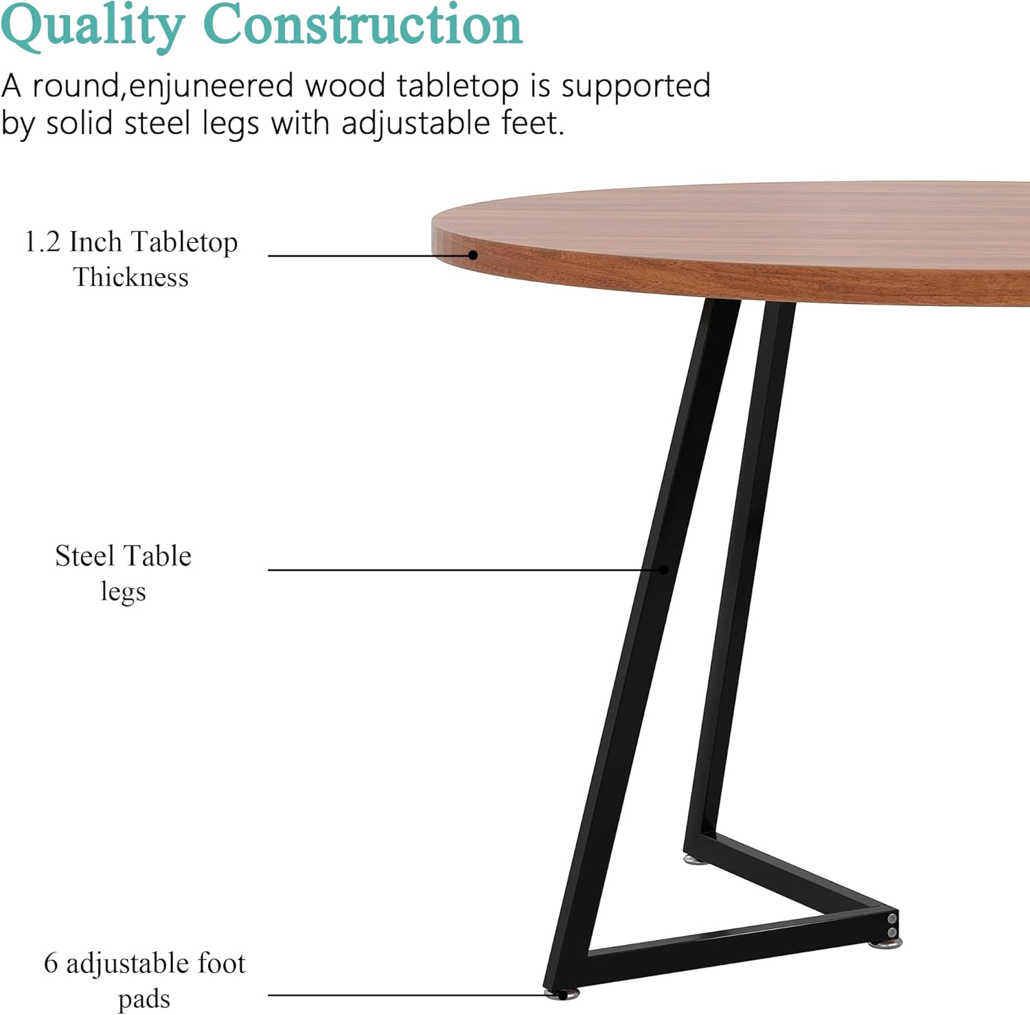 VECELO 35" Round Dining Table for 4