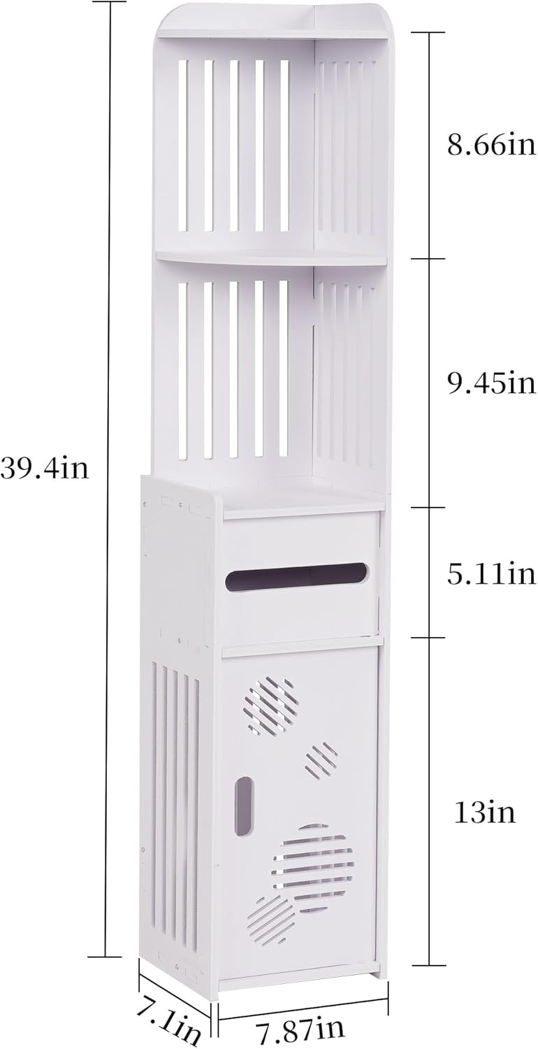 VECELO Corner Shelf Stand, Small Bathroom Storage Cabinet for Narrow Space