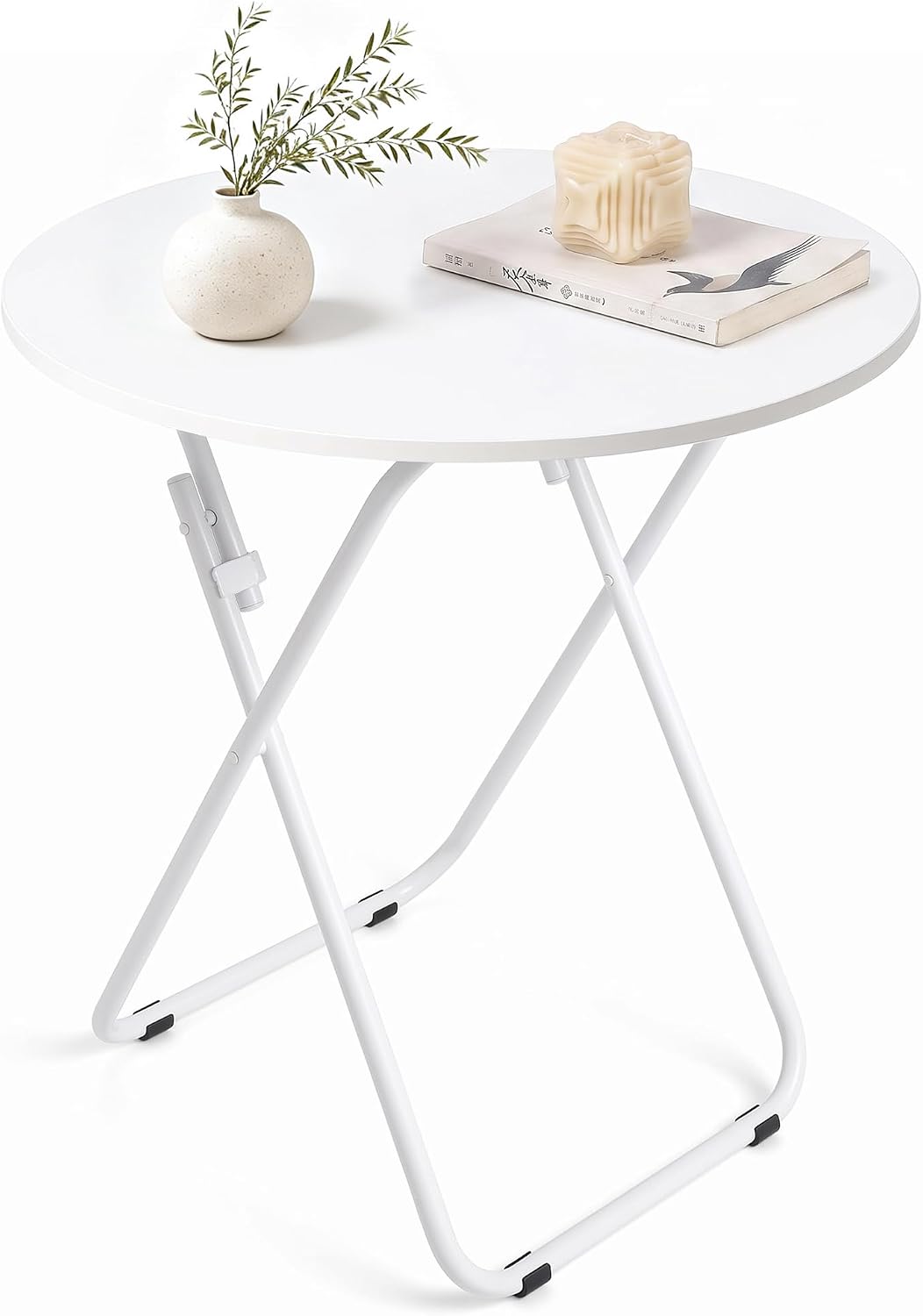 VECELO Folding Round Table, Patio Outdoor Dining Table, Wood Top Metal Frame No Assembly Required