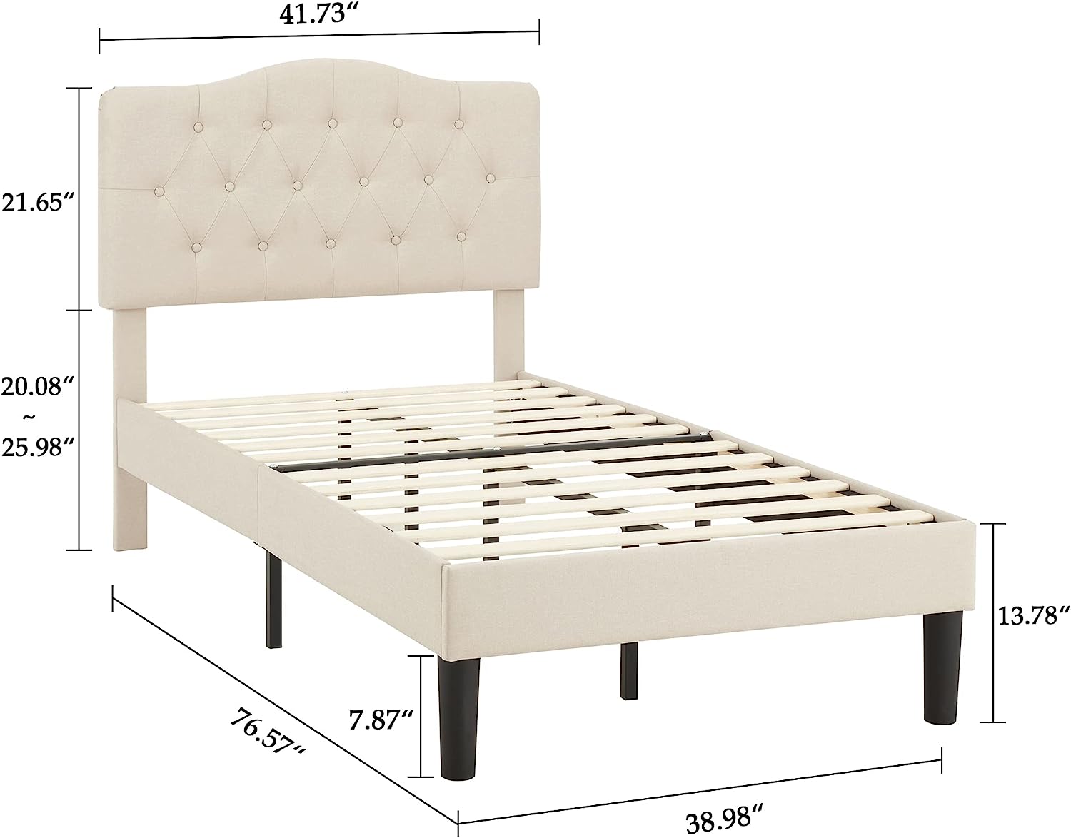 VECELO Classic Upholstered Platform Bed Frame with Diamond Stitched Cloth - VECELO