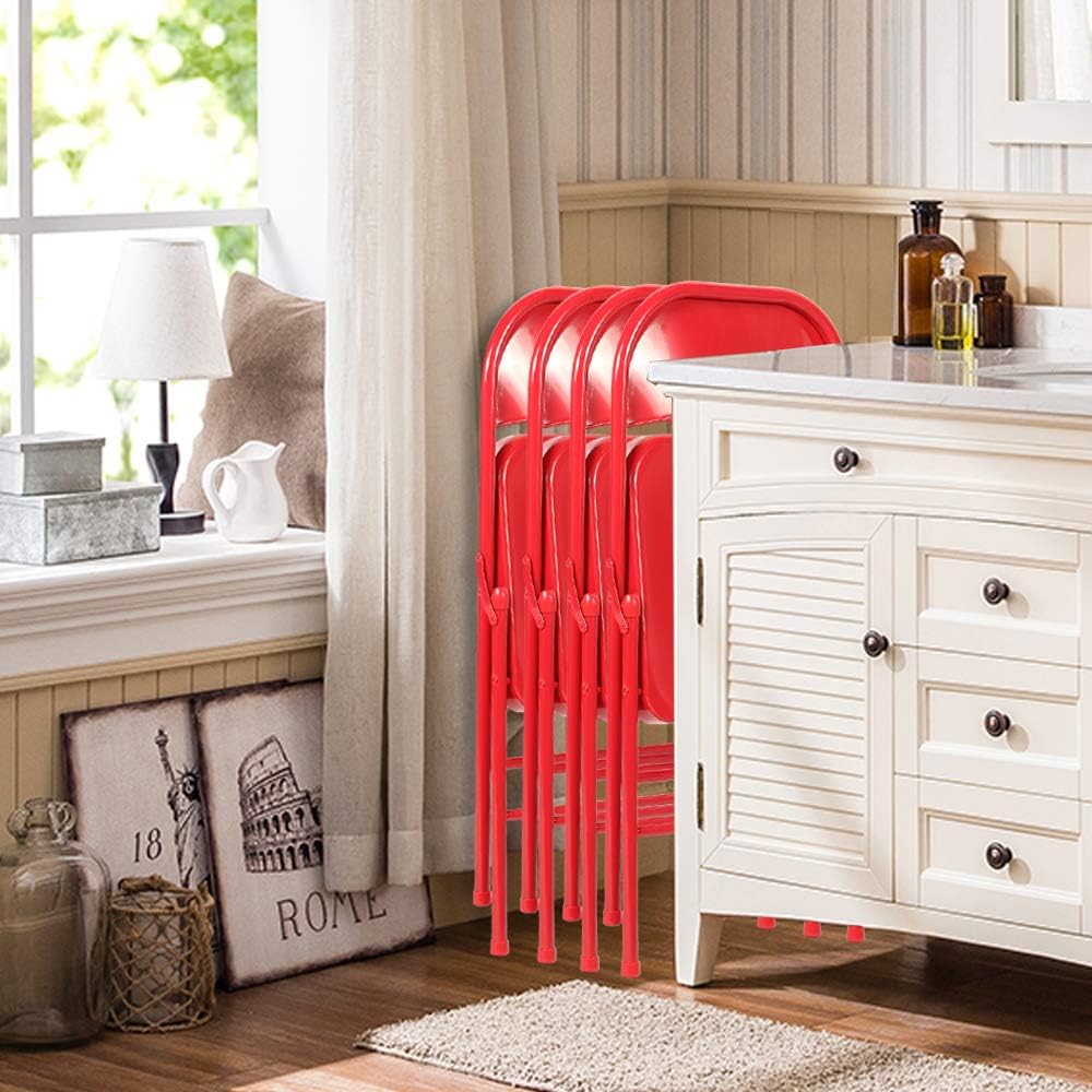 VECELO Metal Frame Steel Folding Mounted Chairs with Triple Braced & Double Hinged Back Set of 4