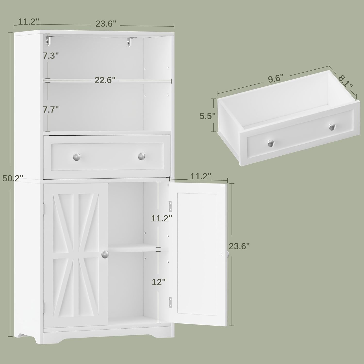 VECELO Bathroom Floor Cabinet, Freestanding Storage Cabinet with Drawer & Doors