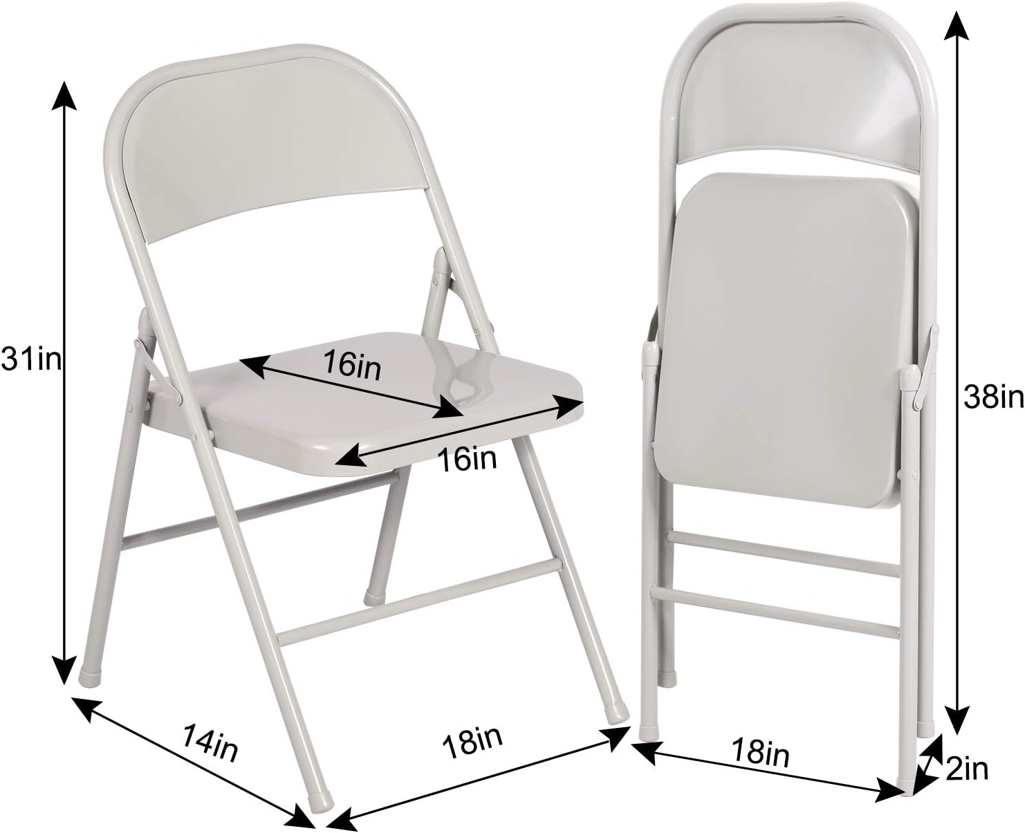 VECELO Metal Frame Steel Folding Mounted Chairs with Triple Braced & Double Hinged Back Set of 4