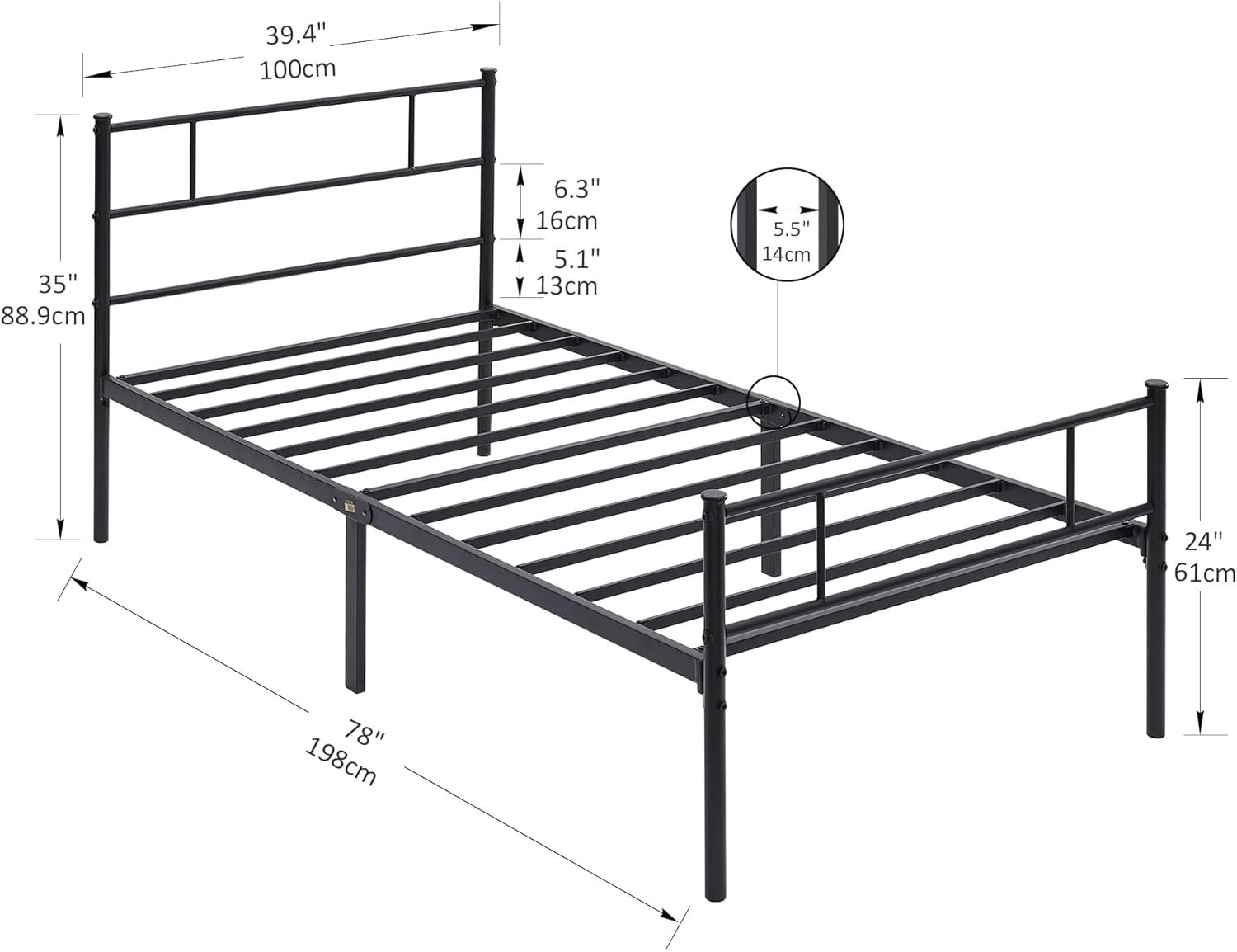 VECELO Platform Bed Frame with Headboard and Footboard, 12'' Under-Bed Storage & Strong Metal Slats Support