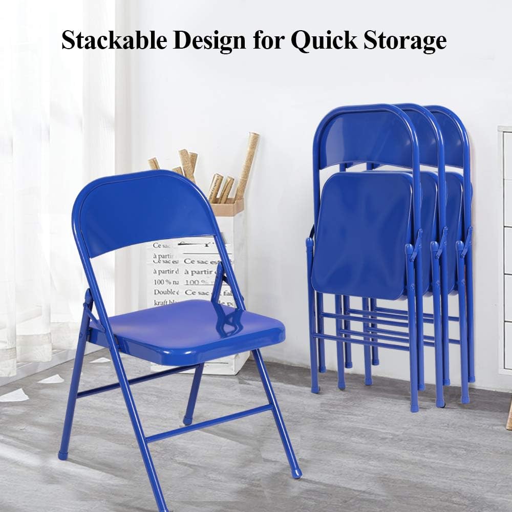VECELO Metal Frame Steel Folding Mounted Chairs with Triple Braced & Double Hinged Back Set of 4