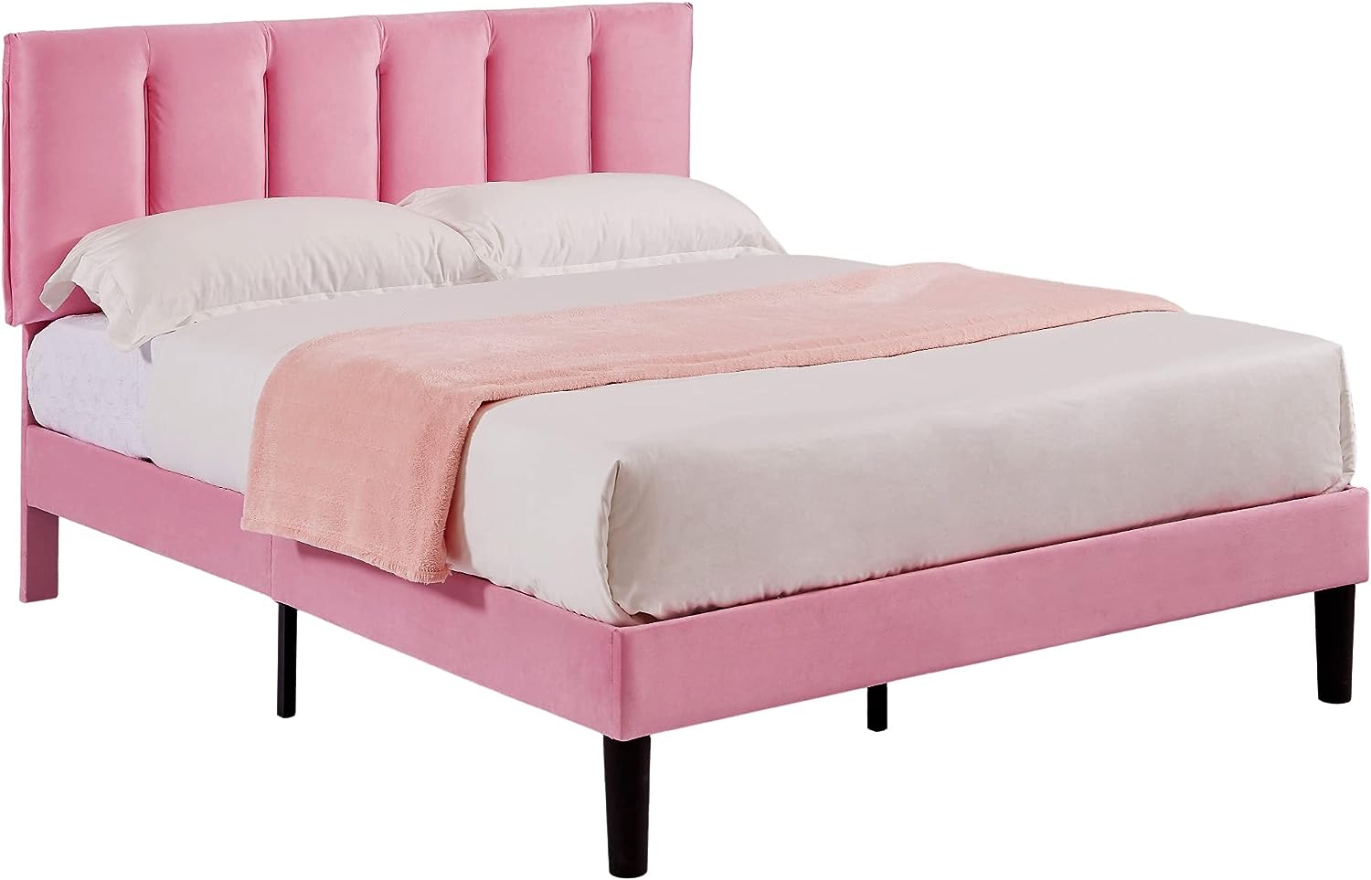 VECELO Modern Upholstered Platform Bedframe, Adjustable Headboard