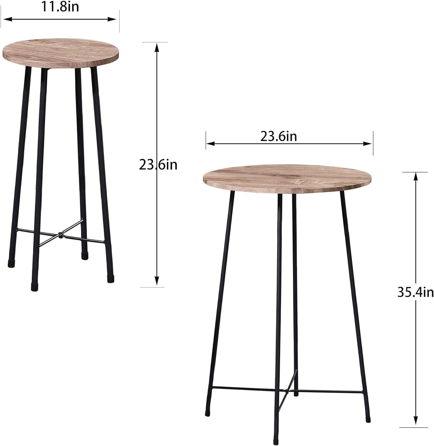 VECELO 3-Piece Round Pub Table Set with Counter Height & Wood top - VECELO