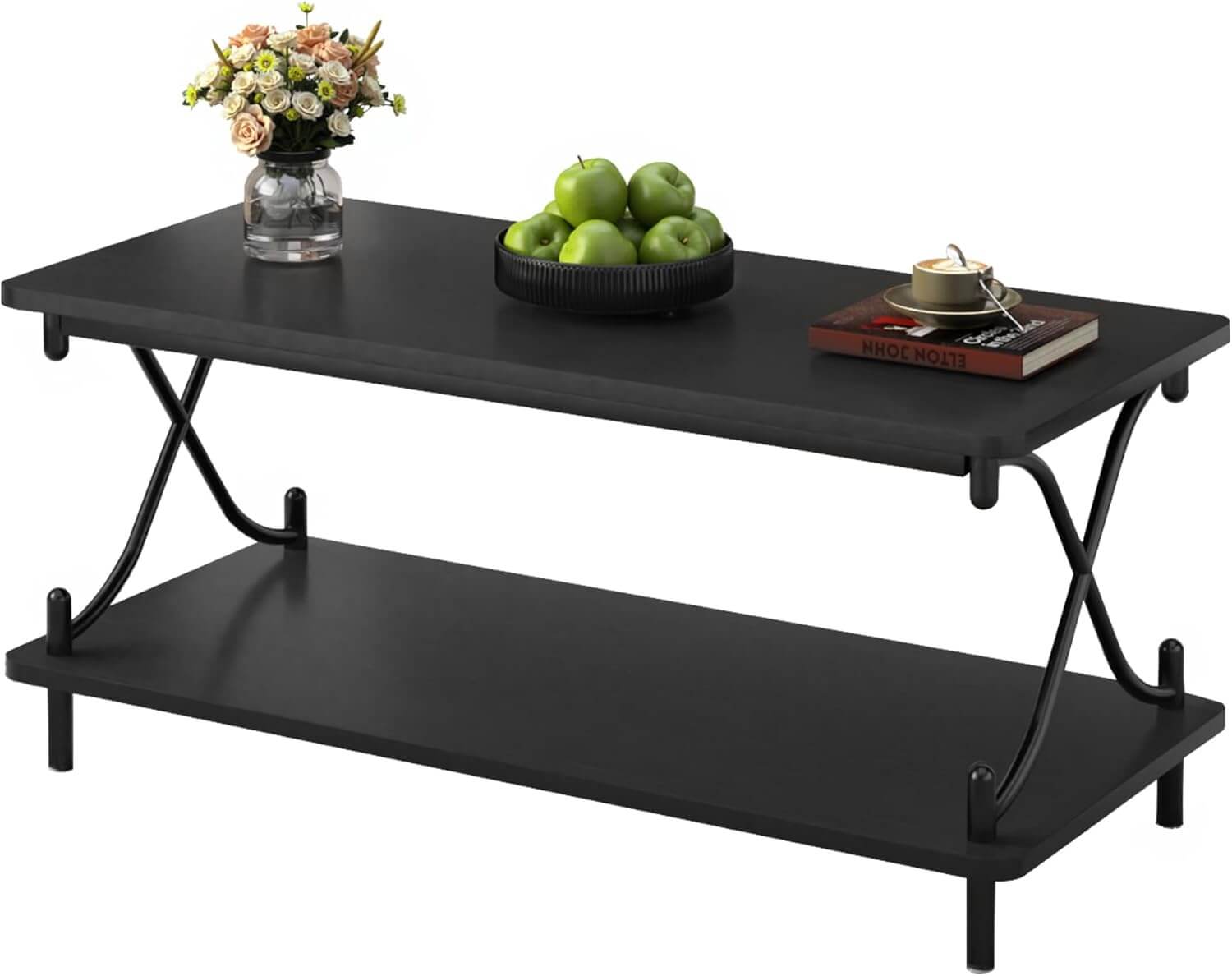 VECELO 39-Inch Coffee Table with Storage and Open Shelves - VECELO