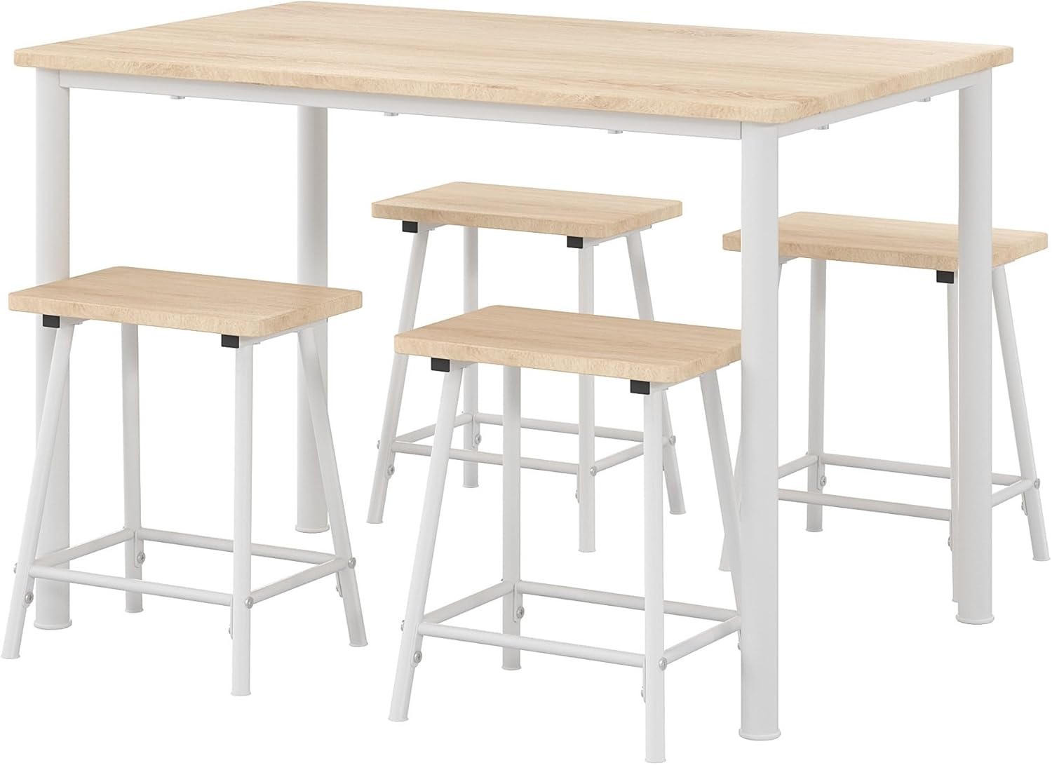 VECELO 5-Piece Dining Table Set Metal and Wood Kitchen Furniture with 4 Stools - VECELO