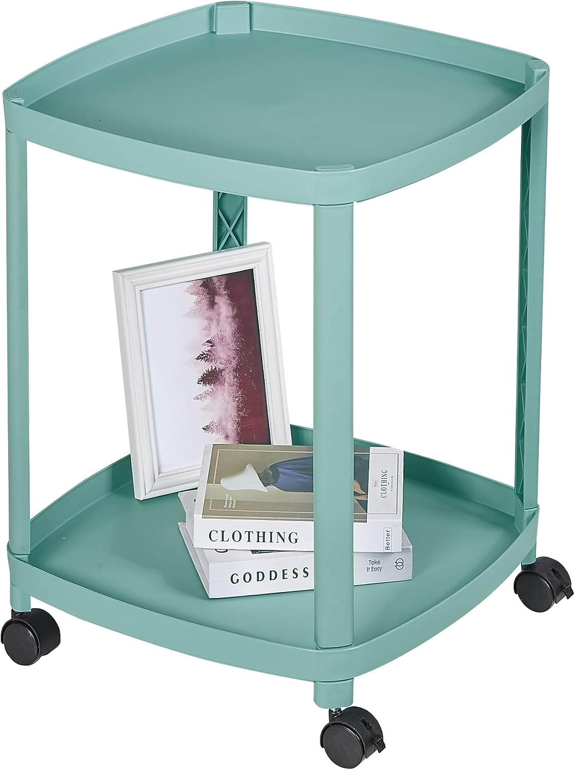VECELO Rolling End Side Table with Lockable Wheels