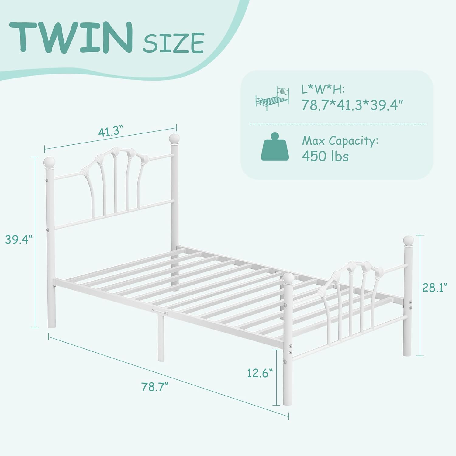 VECELO Twin Size Metal Bed Frame with Shell Headboard and Footboard