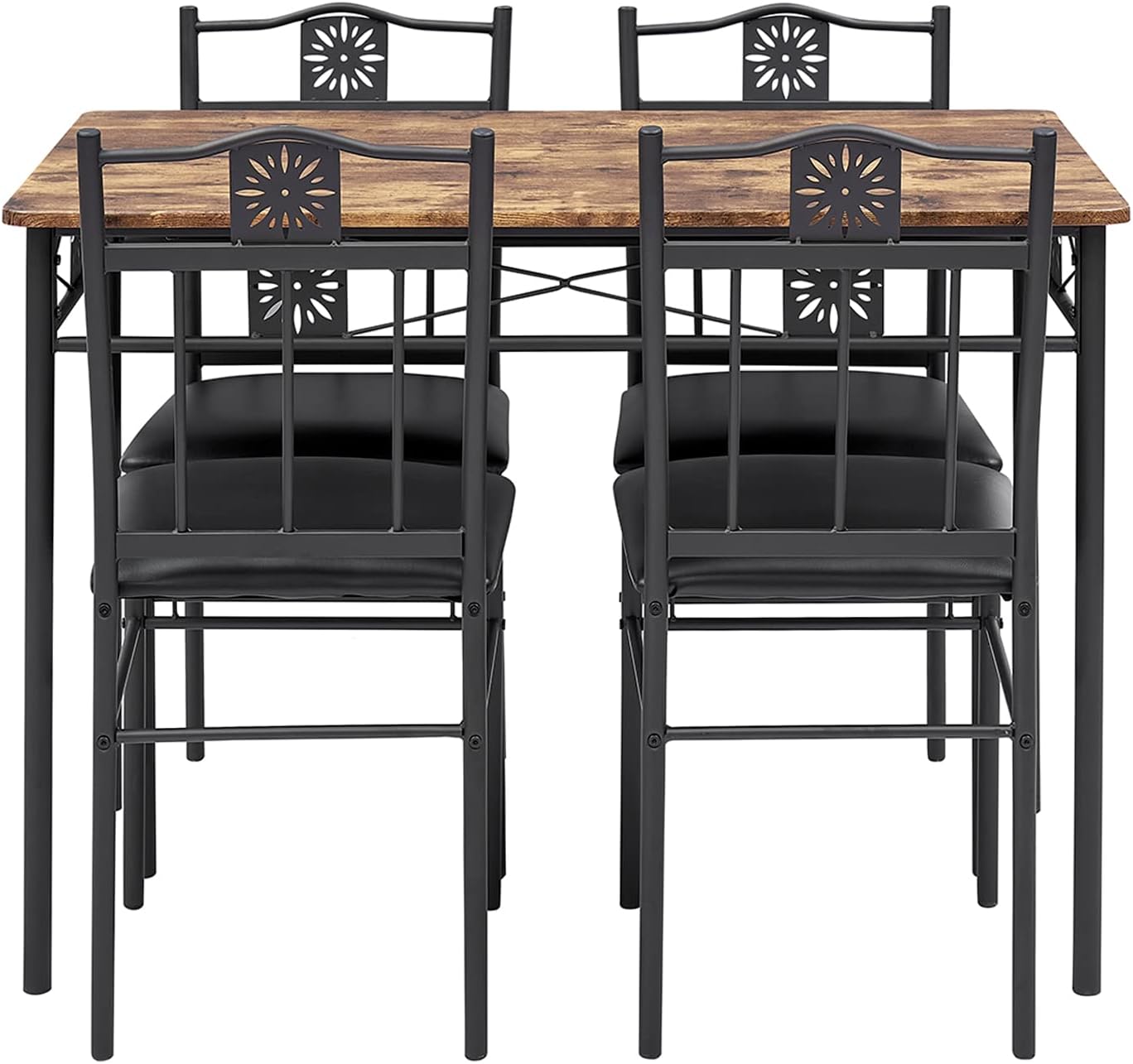 VECELO 5 Piece Dining Table Set with 4 Chairs Metal and Wood Rectangular Table