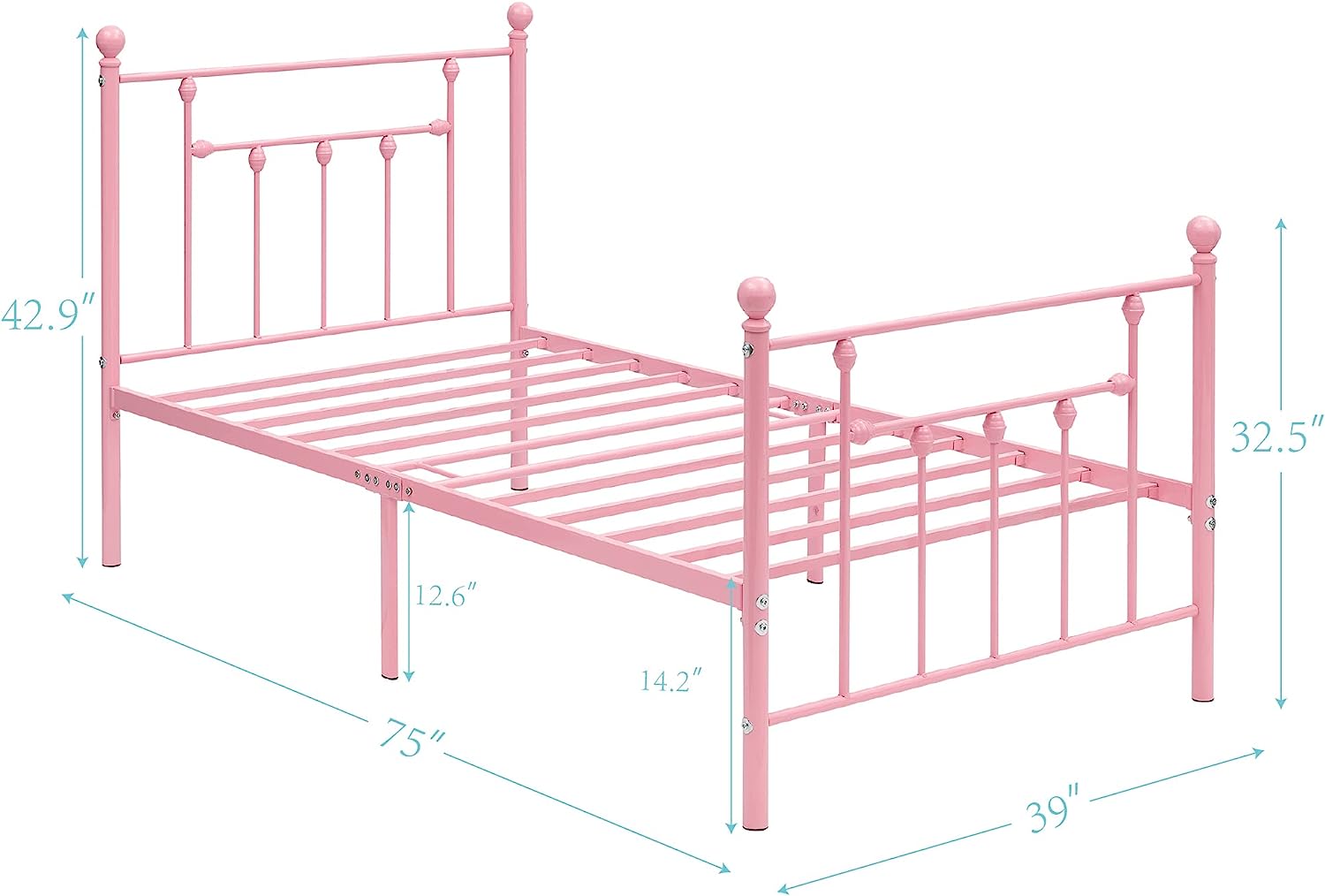 VECELO Twin Size Metal Platform Bed Frame for Girls Kids - VECELO