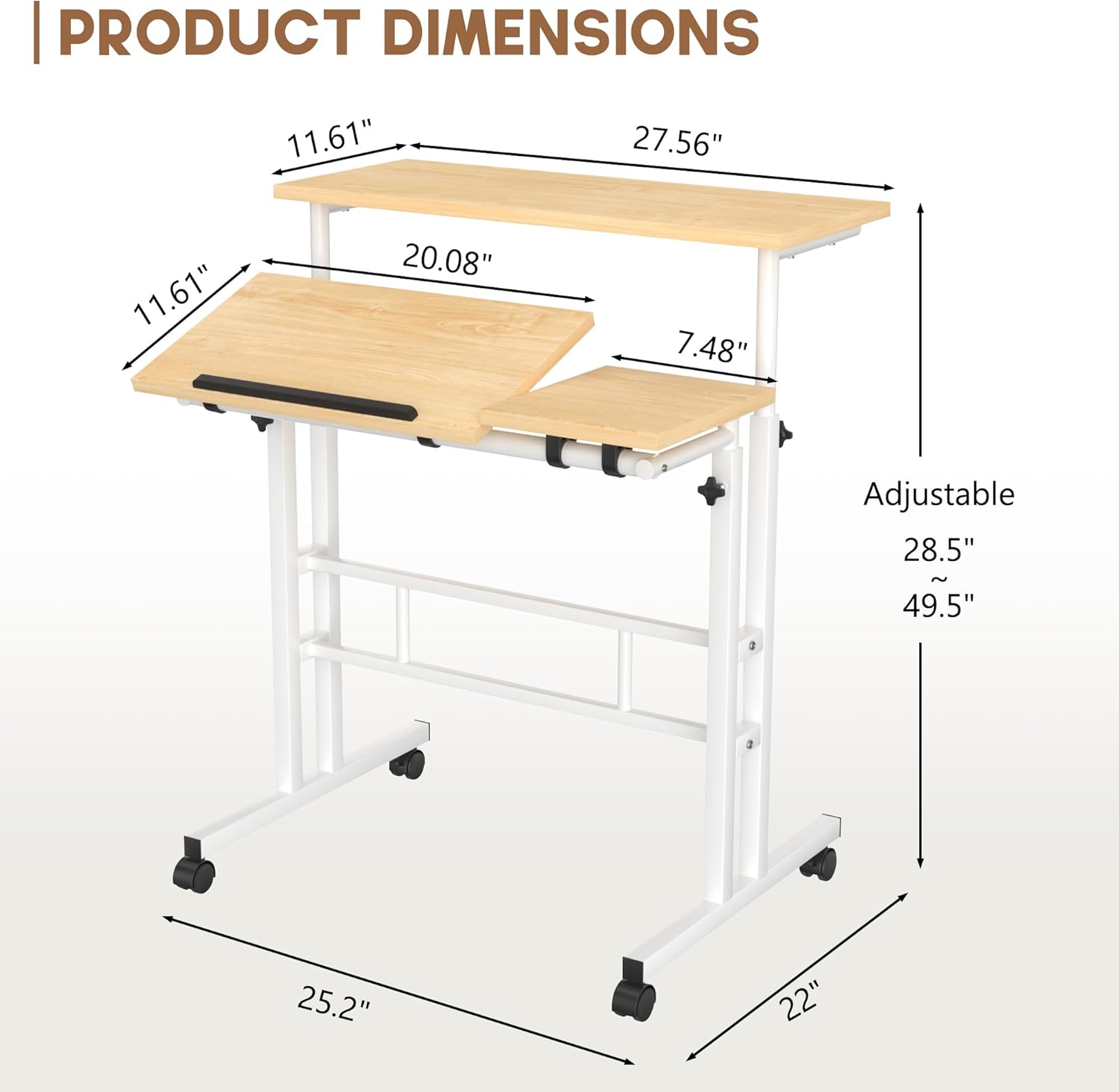 VECELO Mobile Small Standing Desk Adjustable Height