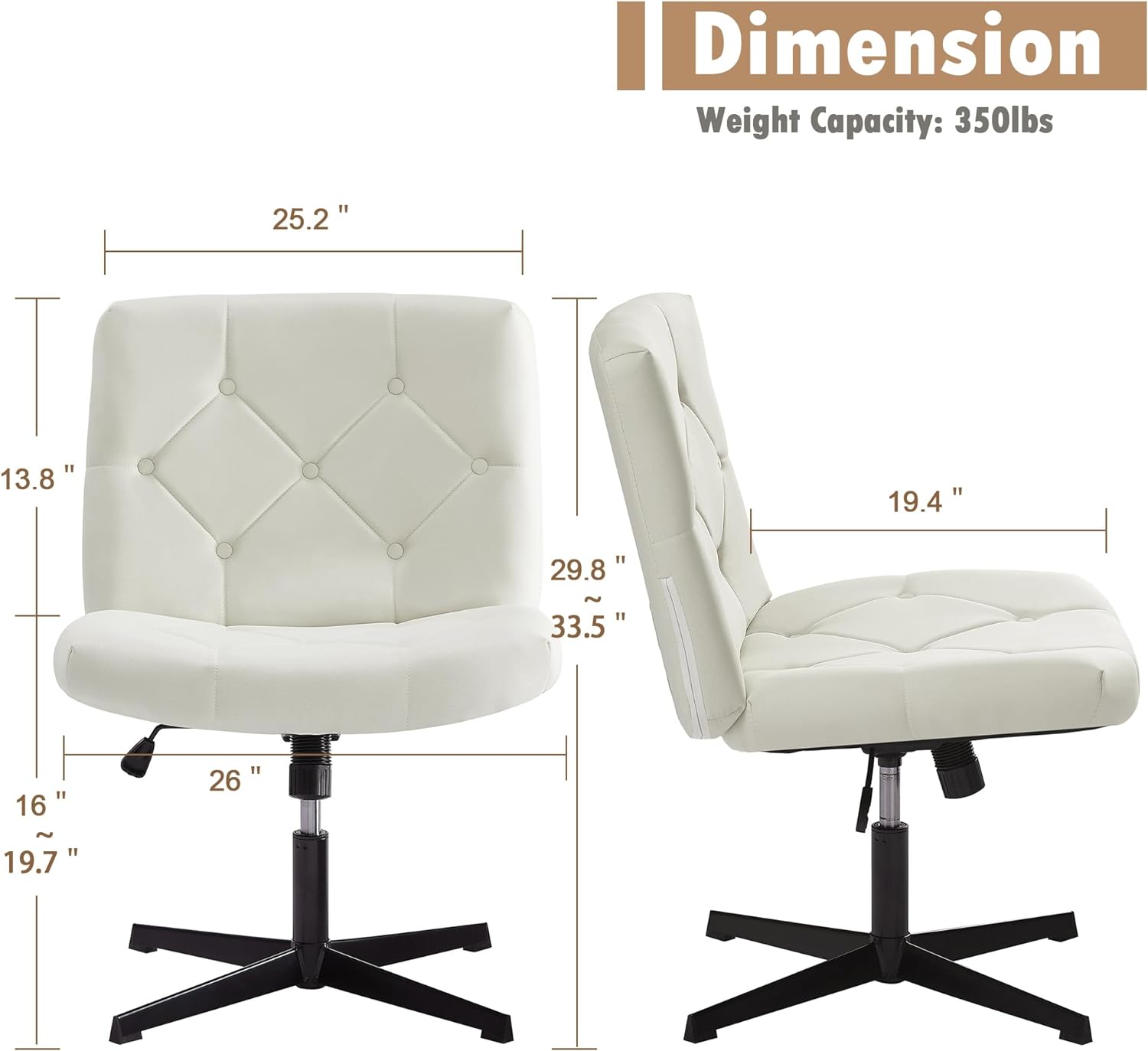 VECELO Criss Cross Armless Office Desk Chair No Wheels Comfy Wide Fabric Padded