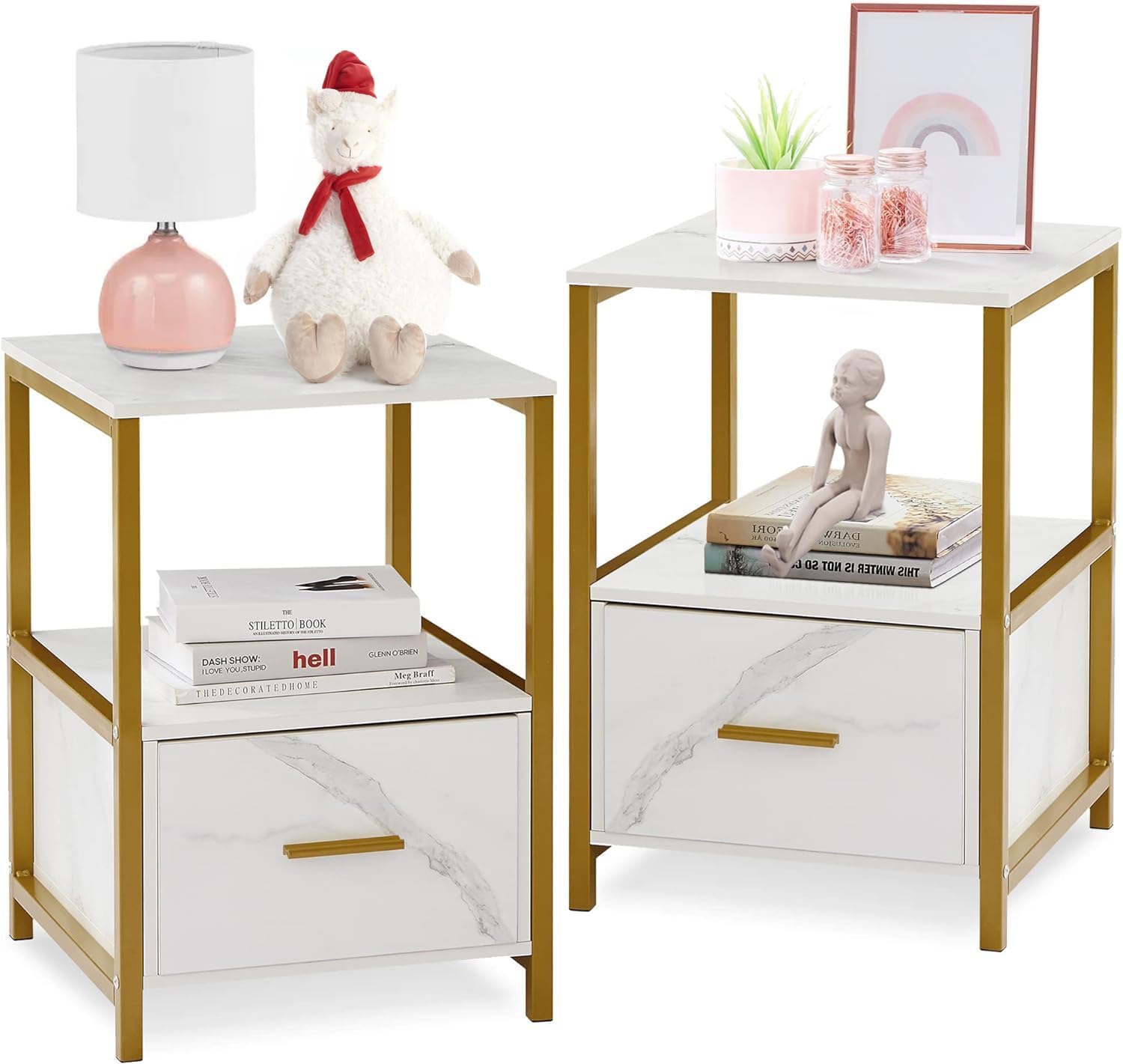 VECELO Nightstand Modern Square End Side Table, 1 Pack/2 Packs