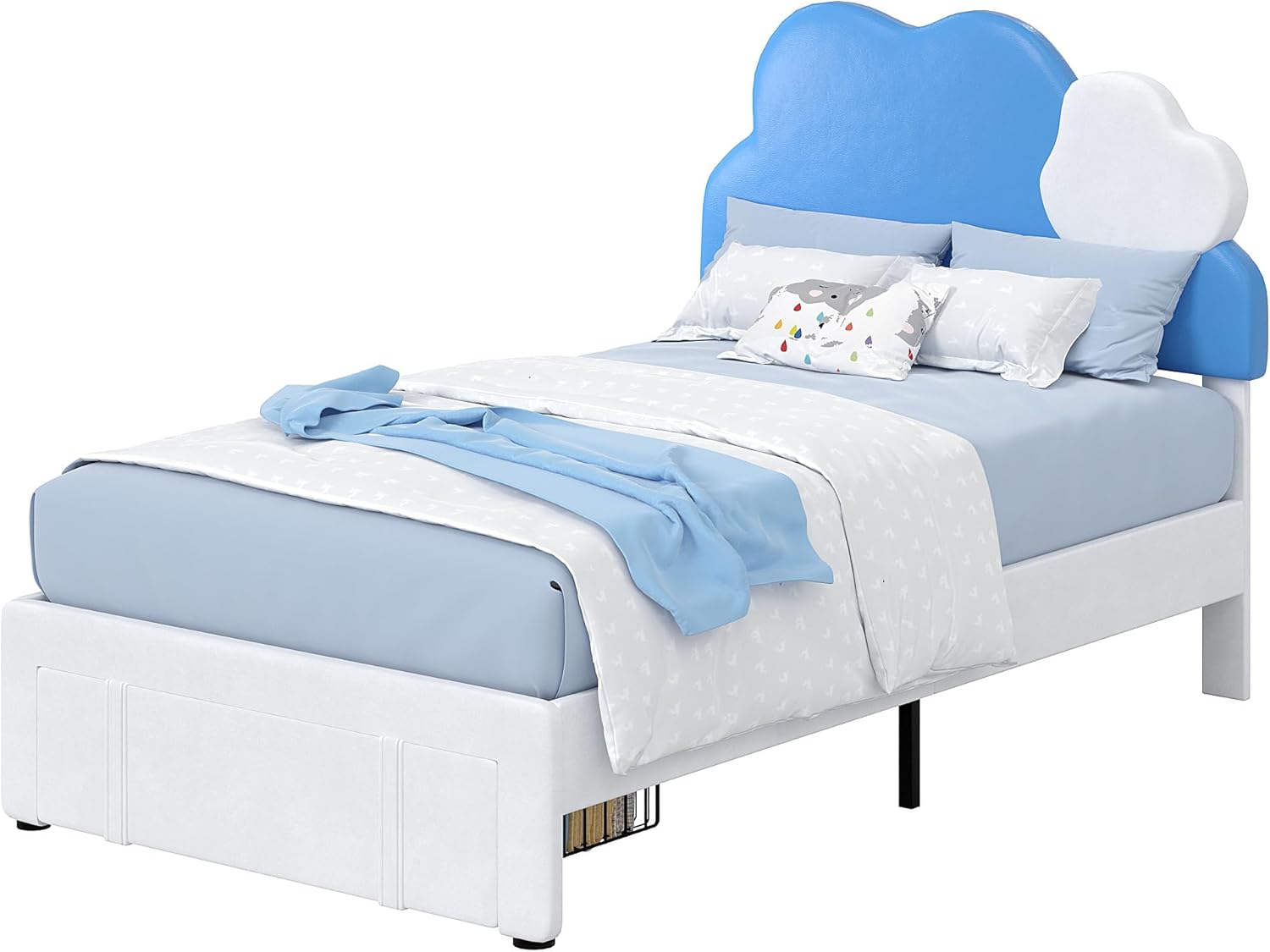 VECELO Twin Upholstered Bed Frame with Storage Drawer for Kids