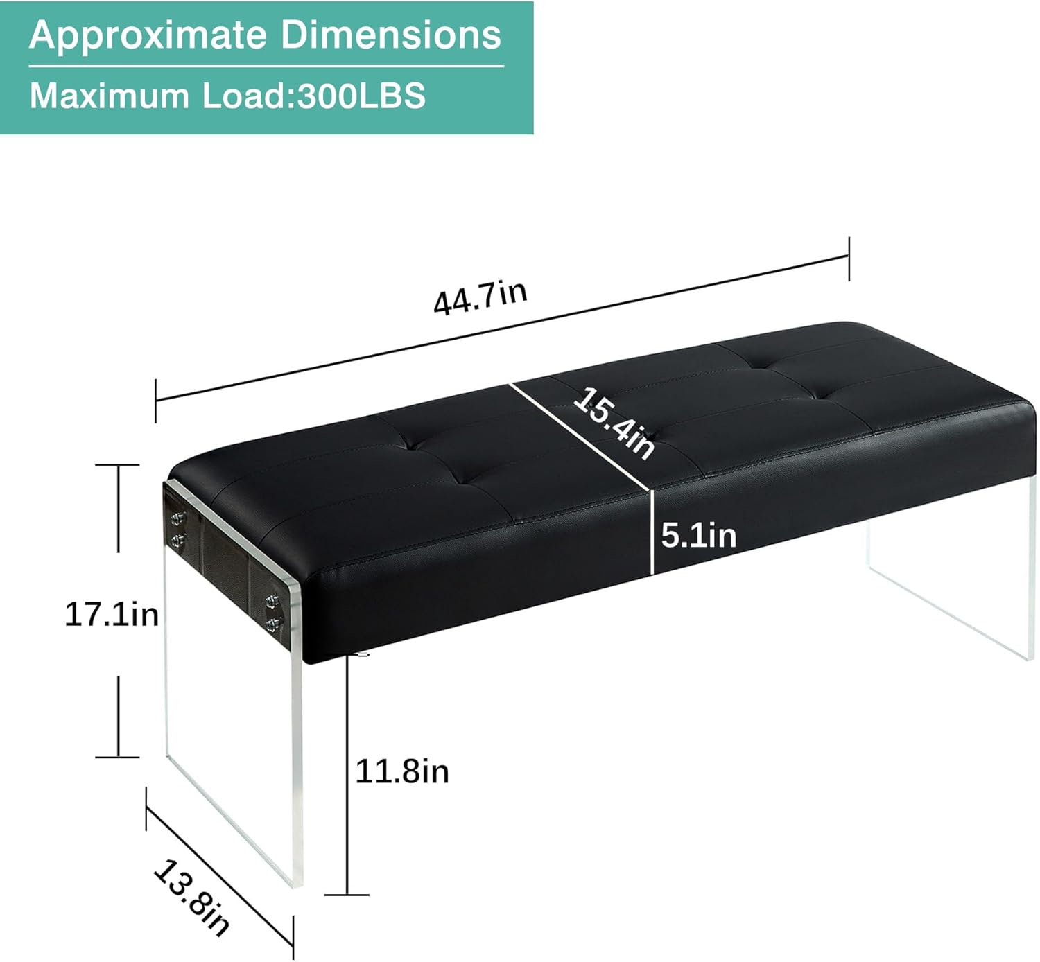 VECELO 44.7” Modern End of Bed, PU Leather Upholstered Entryway Transparent Legs - VECELO