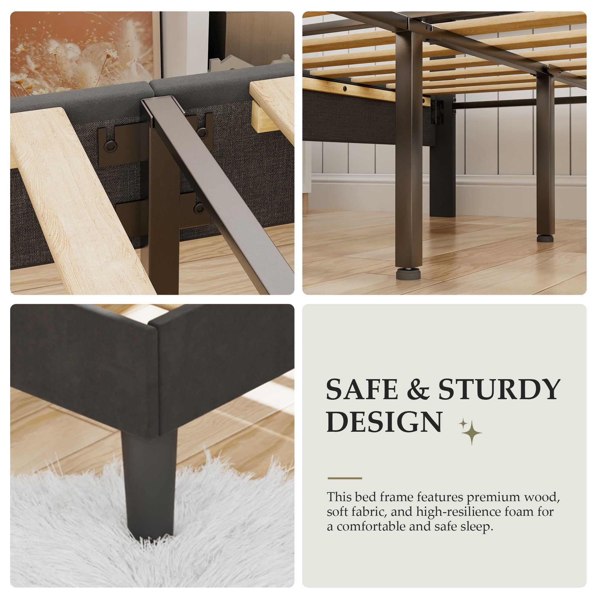 VECELO Bed Frame, Upholstered Platform with Adjustable Diamond Tufted Headboard