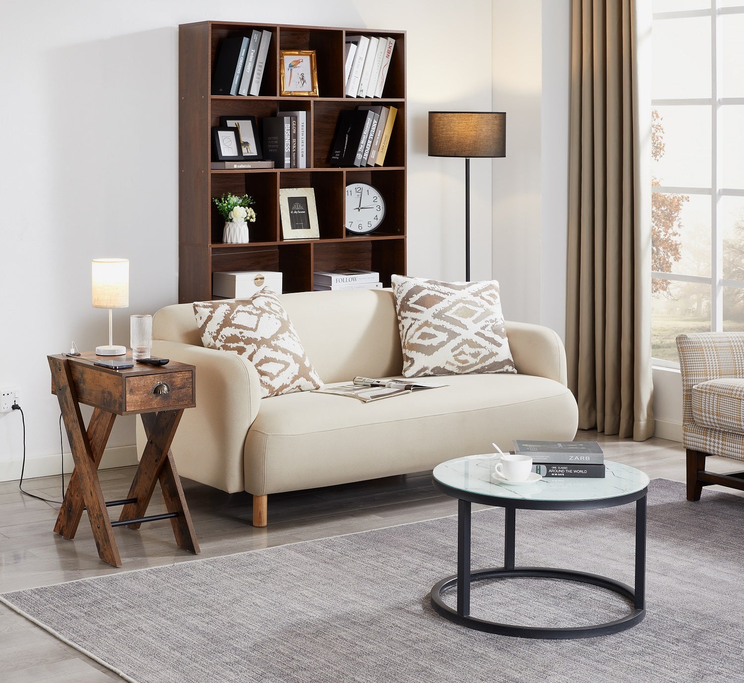 VECELO End Side Table with Charging Station Narrow Nightstand with Drawer& USB Ports