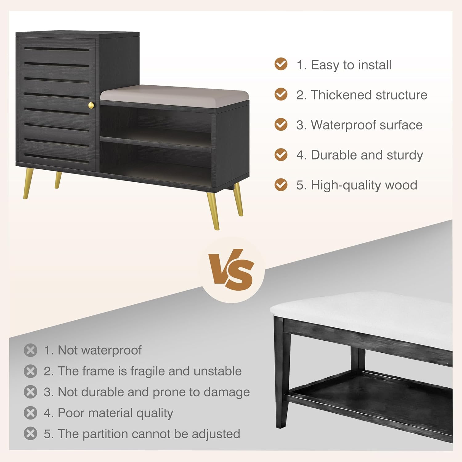 VECELO Shoe Storage Bench with Door&Shelf