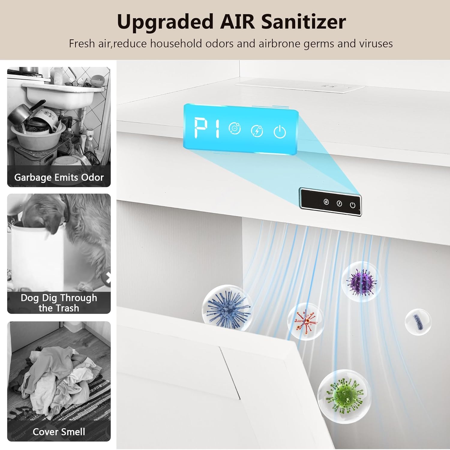 VECELO Tilt Out Trash Can Cabinet, Kitchen Trash Bin Cabinet with Adjustable Shelves and Charging Station