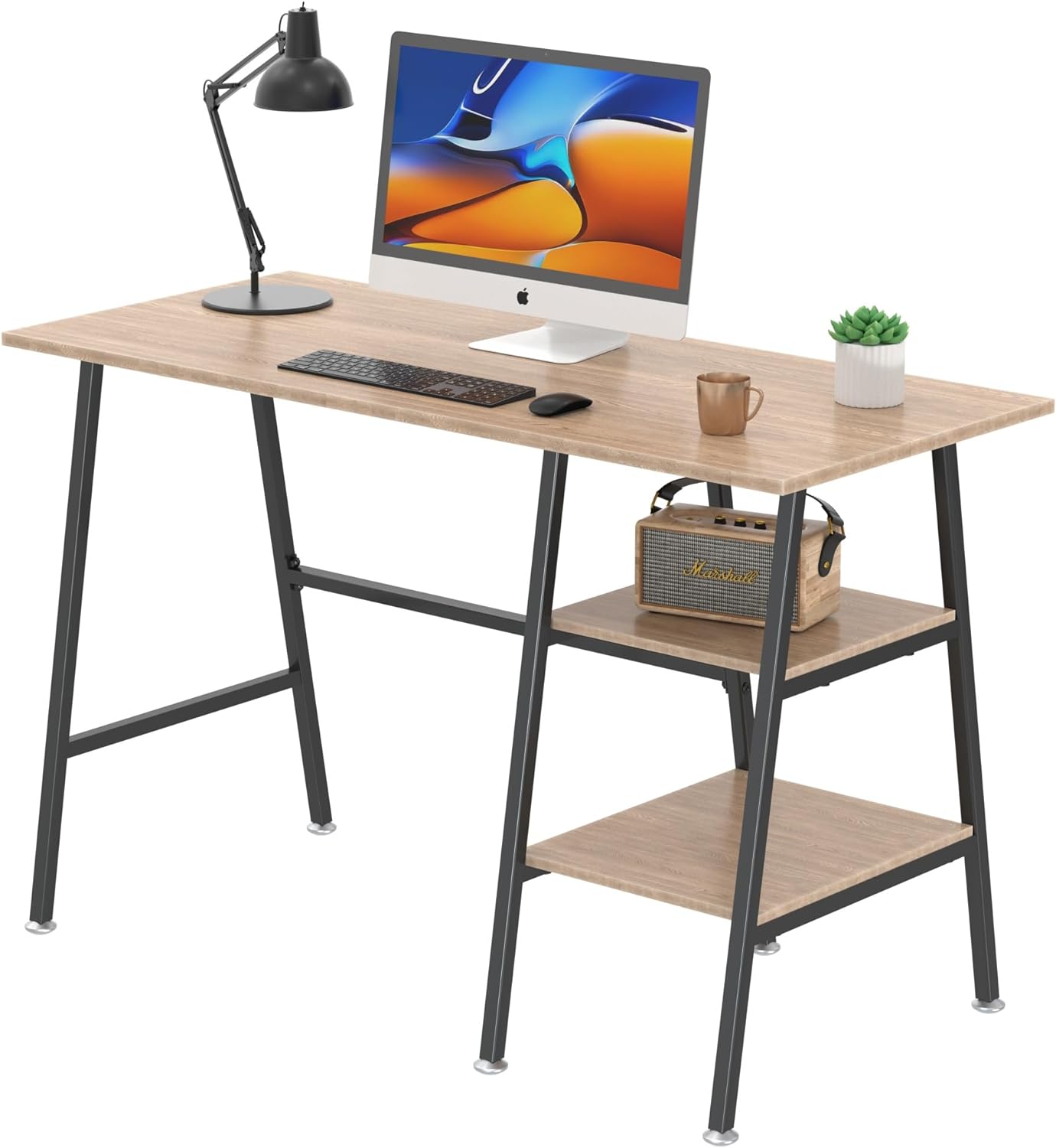 VECELO Computer Writing Desk with 2 Tier Storage Shelves, Modern Simple Student Study Table - VECELO