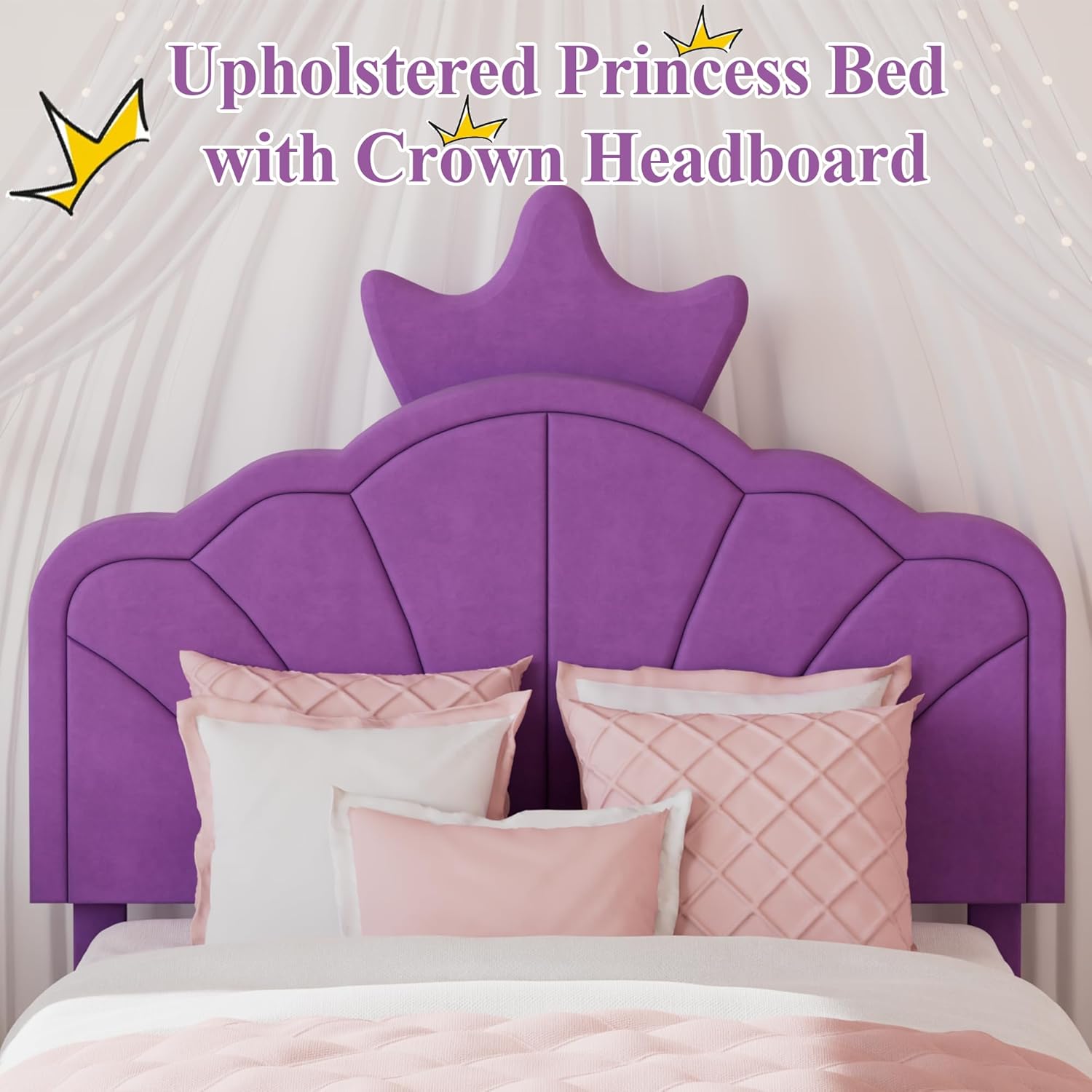 VECELO Twin Size Bed Frame with Crown Headboard