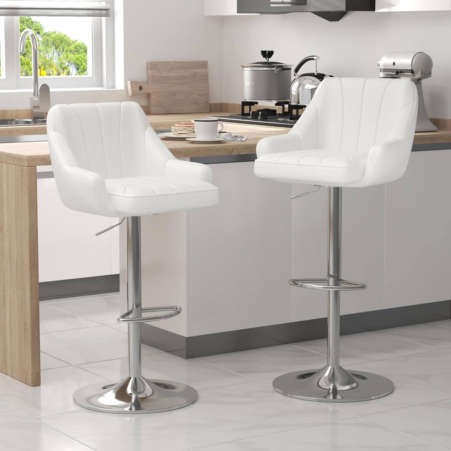 VECELO Adjustable Counter Height Bar Stools with Back and Arm Stools Set of 2 - VECELO