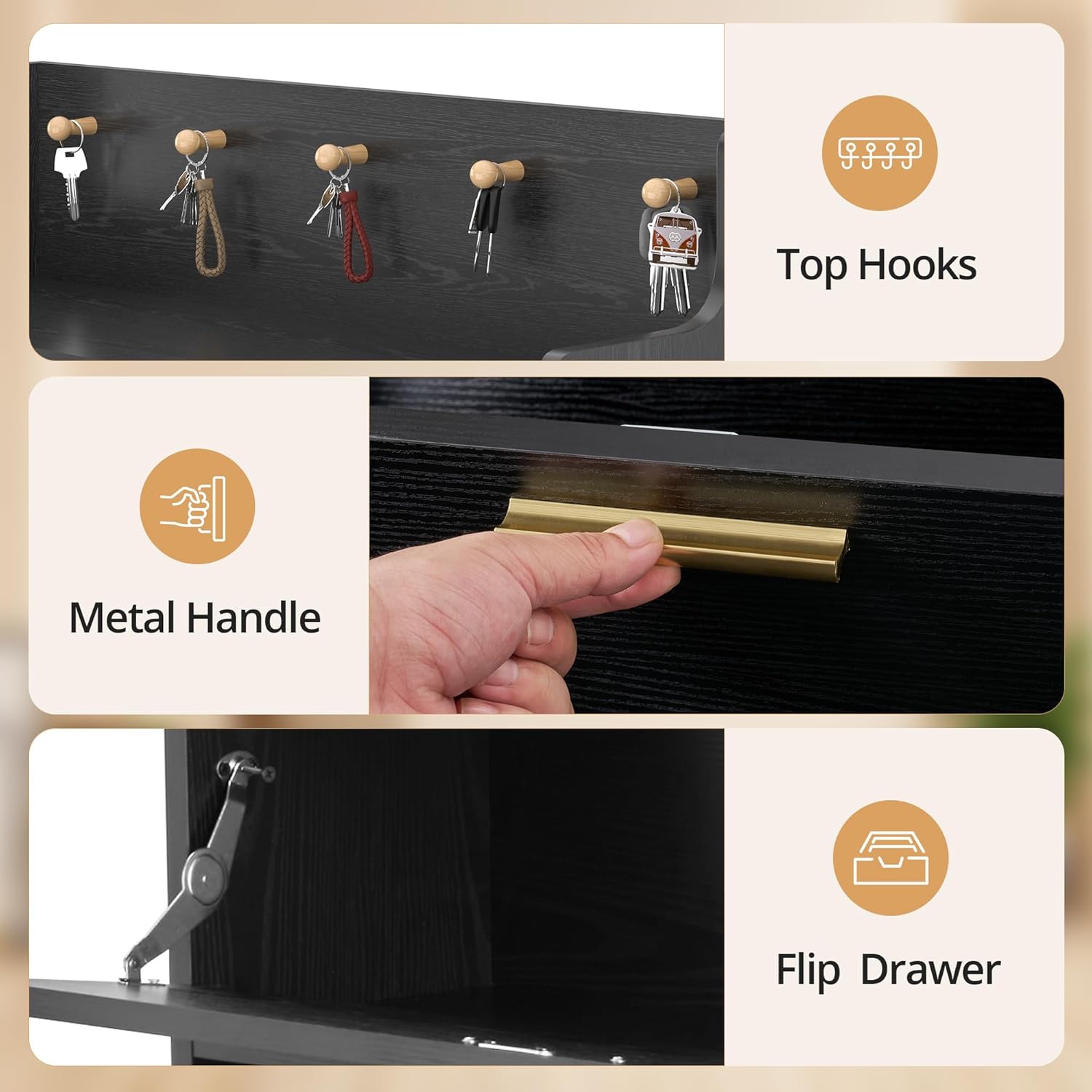 VECELO Shoe Cabinet with 2 Flip Drawers for Entryway