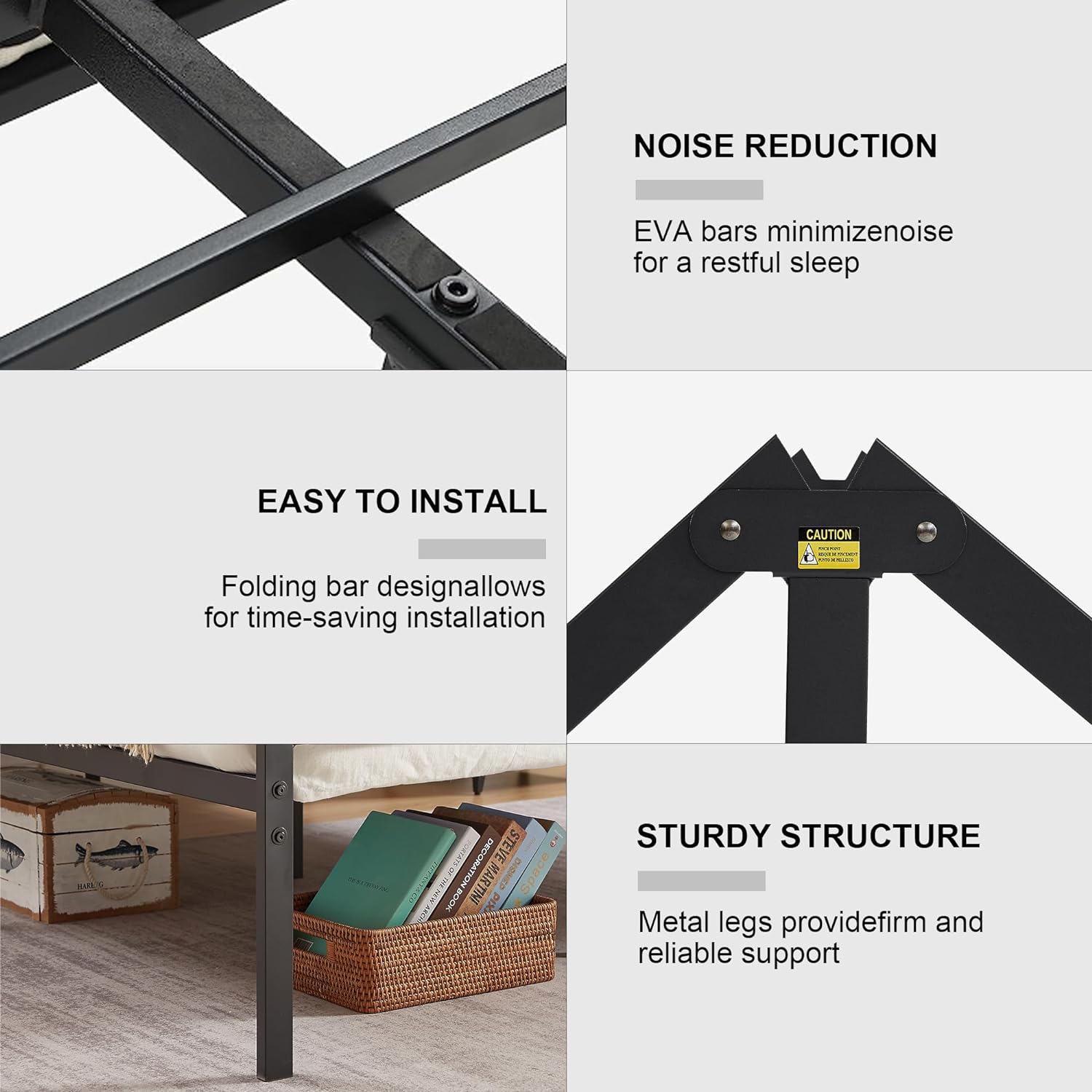 VECELO Metal Bed Frame Platform with Wood Grain Headboard&Footboard