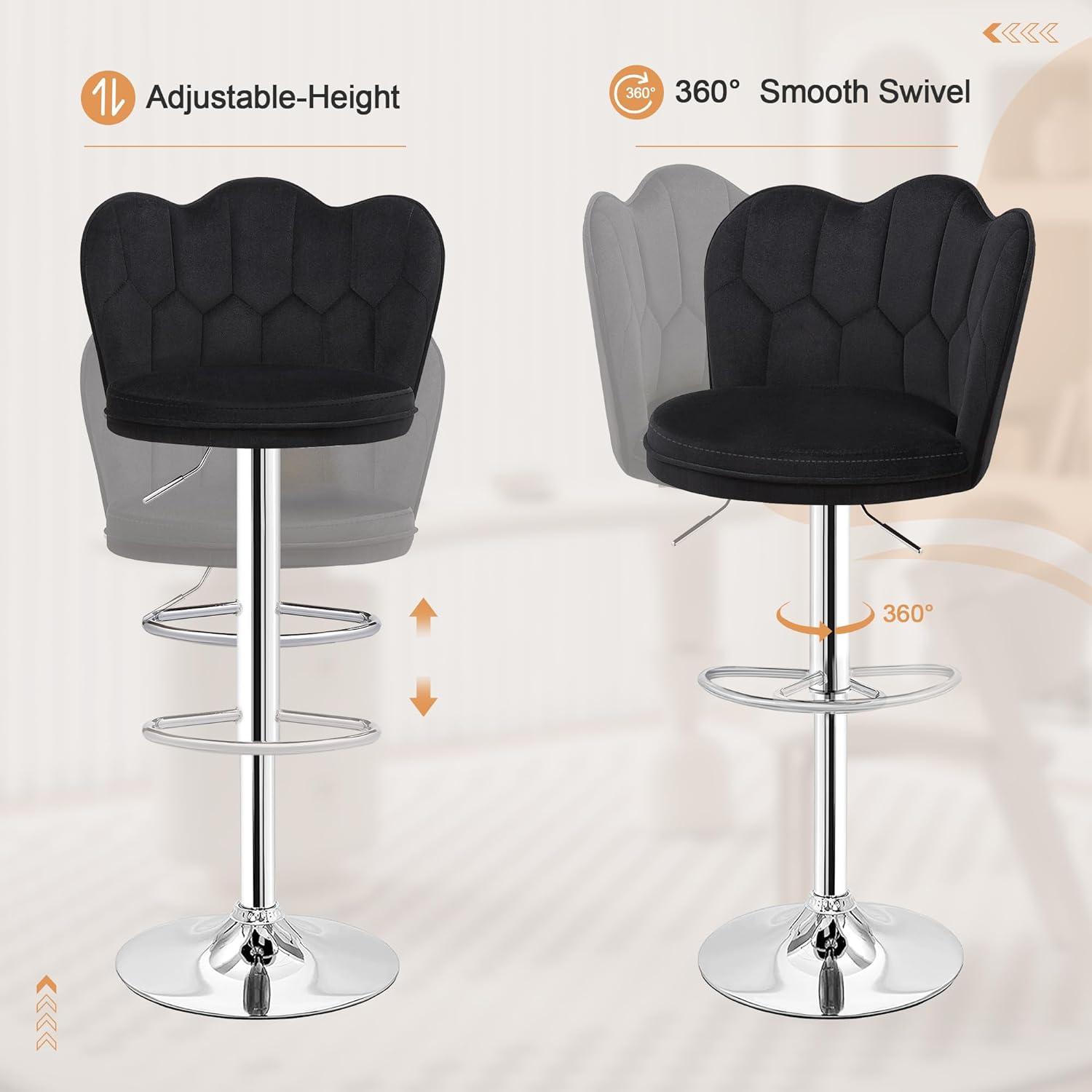 VECELO Bar Stools Set of 2/Set of 4, Adjustable Barstools with Back - VECELO