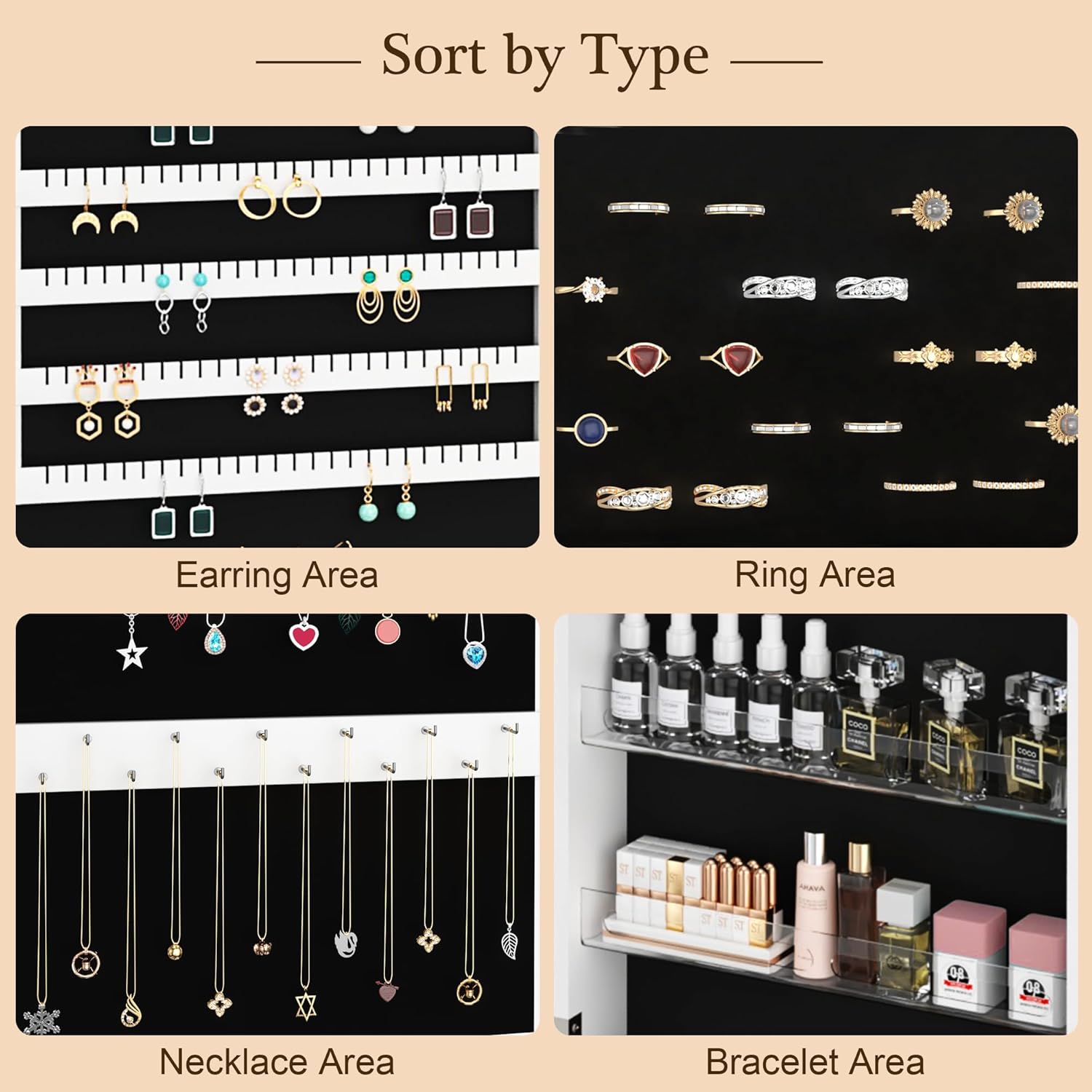 VECELO LED Mirror Jewelry Cabinet