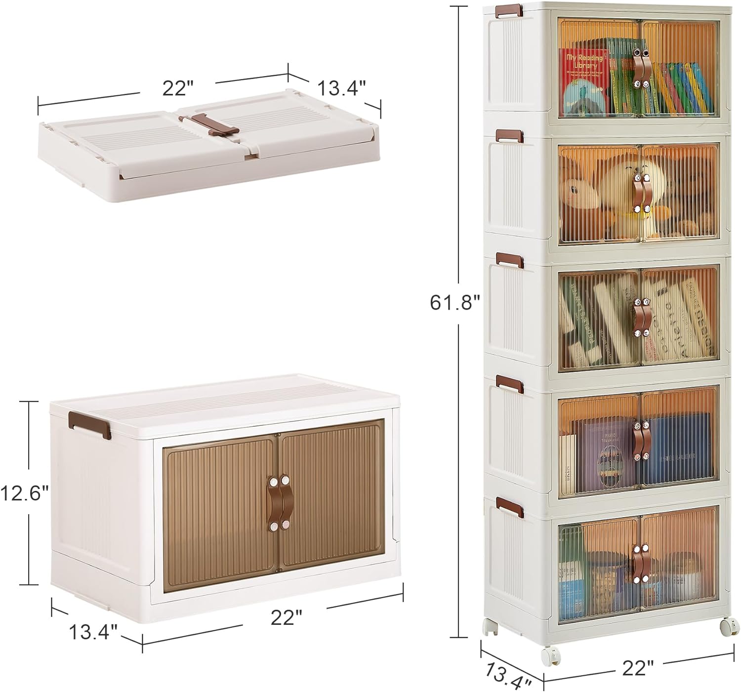 VECELO 16 Gal Stackable Storage Bins with Lid,Plastic Collapsible Storage Cabinet - VECELO