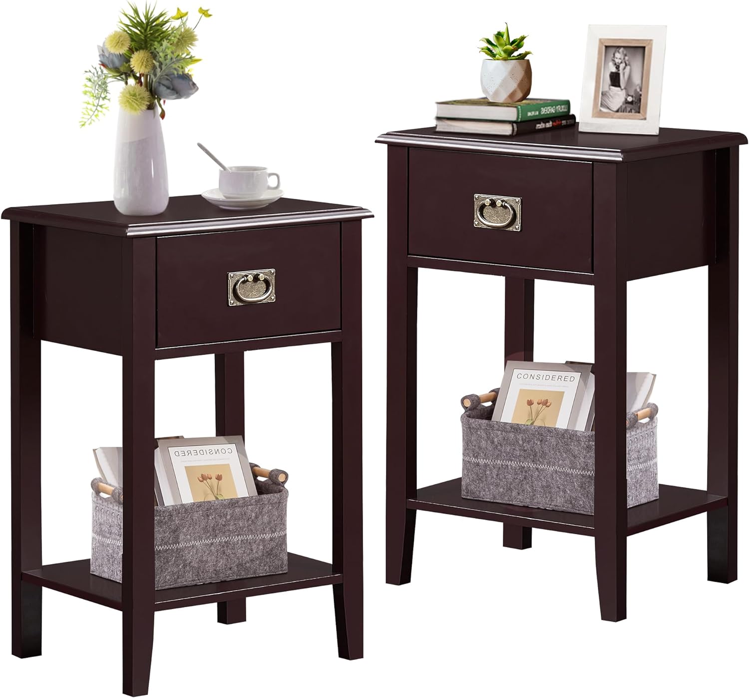 VECELO Modern Nightstands Set of 2, Side End Table with Drawers