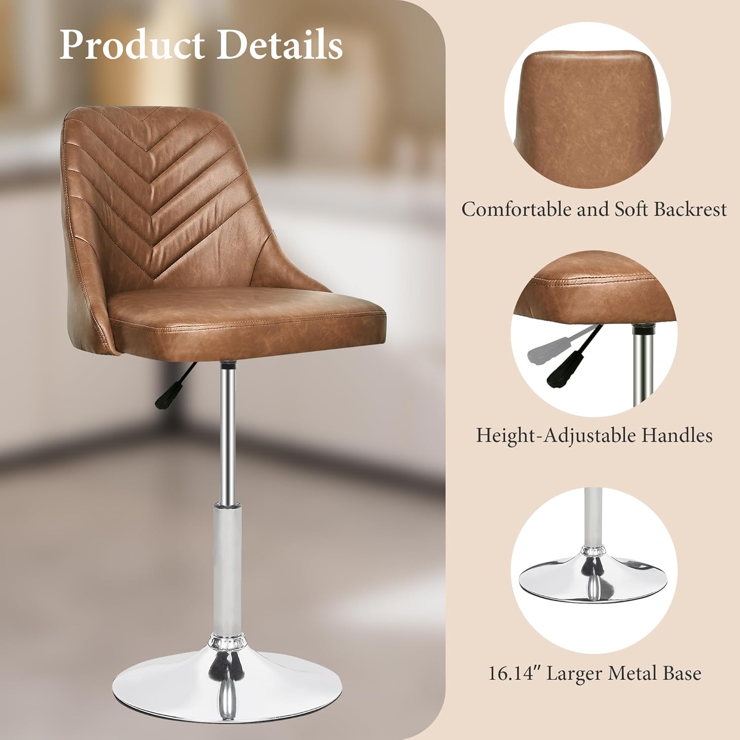 VECELO Bar Stool, Adjustable Barstools with Backrest