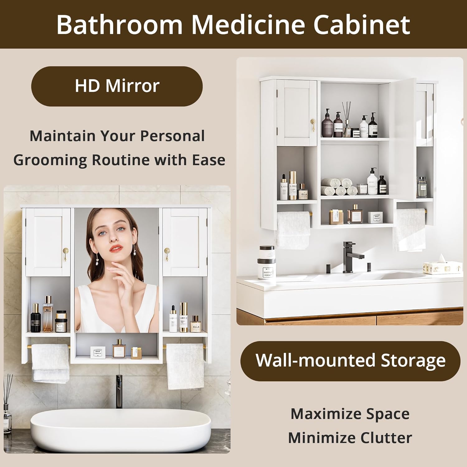 VECELO Bathroom Wall Cabinet with Mirror